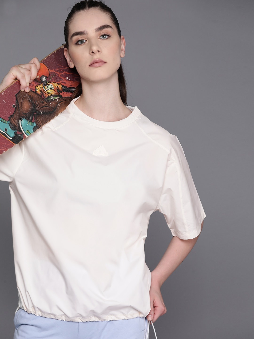 

ADIDAS Women Solid Raglan Sleeves T-shirt, Cream