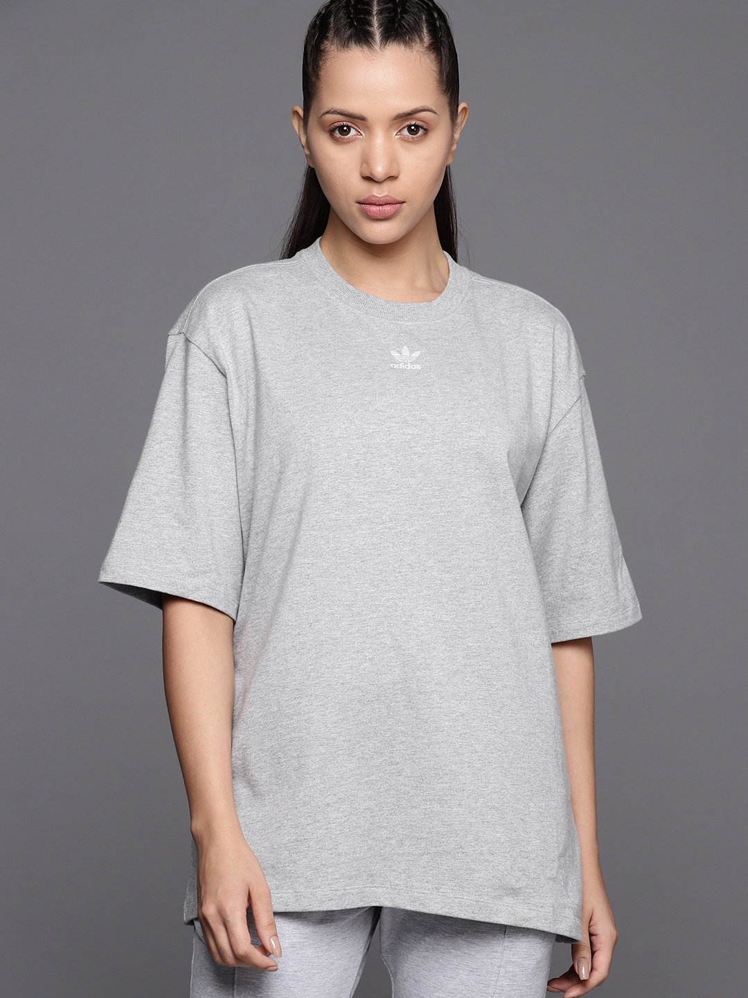 

ADIDAS Originals Pure Cotton Drop-Shoulder Sleeves Oversized T-shirt, Grey melange