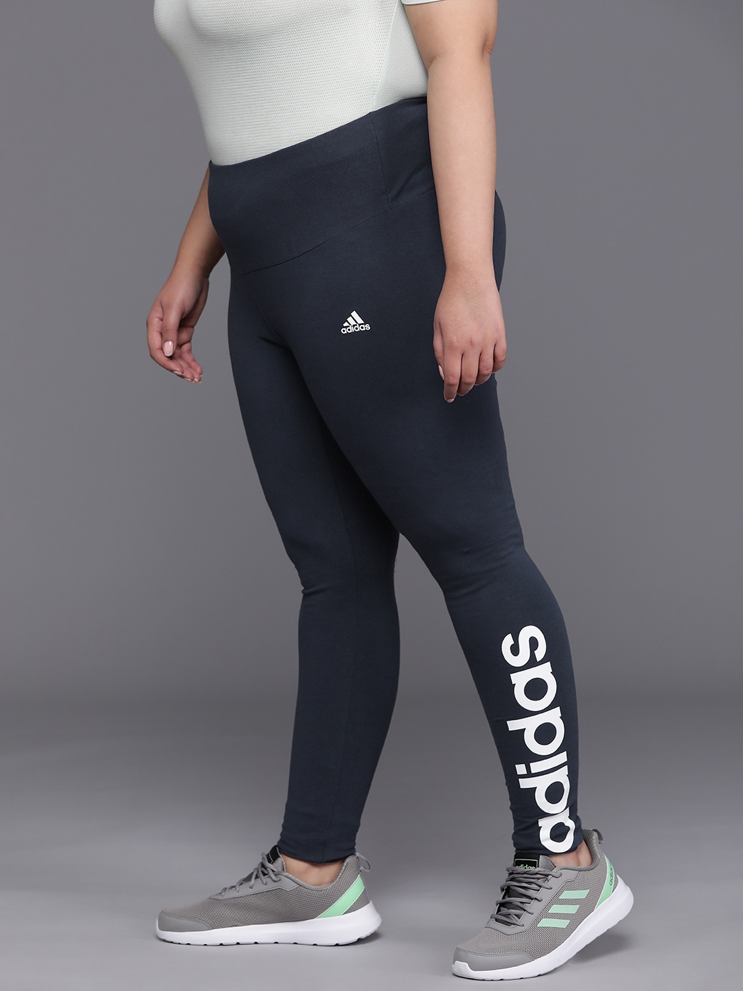 

ADIDAS Plus Size Printed Essentials High-Waisted Logo Tights, Navy blue