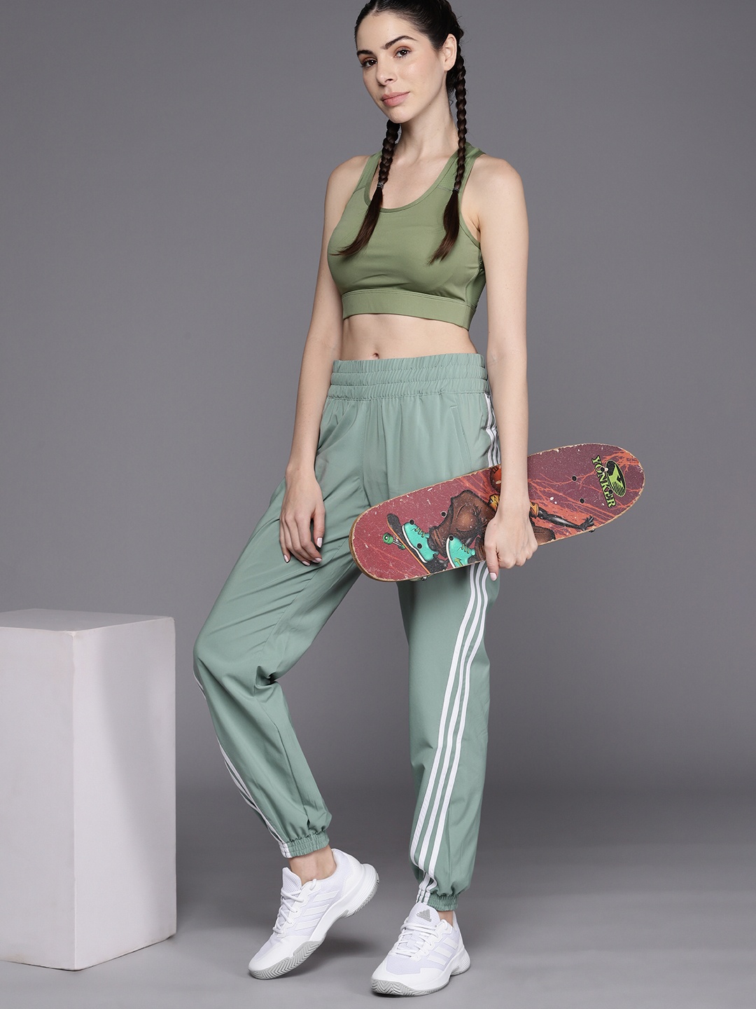 

ADIDAS Women Trainicons-3 Stripes Tapered Fit Joggers, Green
