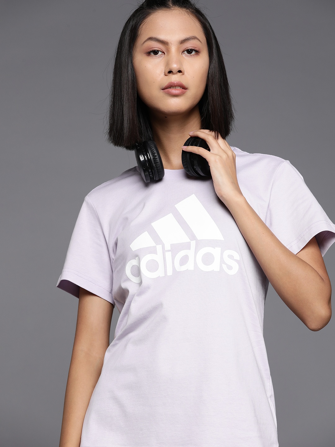 

ADIDAS Brand Logo Printed Pure Cotton T-shirt, Lavender