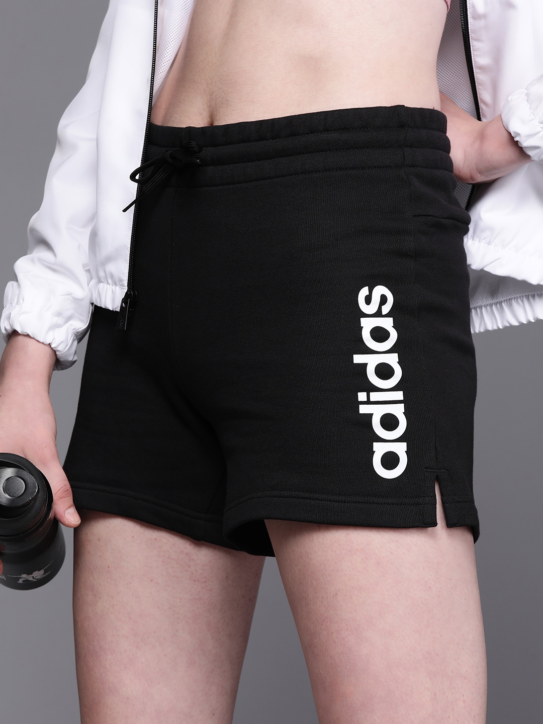 

ADIDAS Women Brand logo Print Pure Cotton Gym Shorts, Black