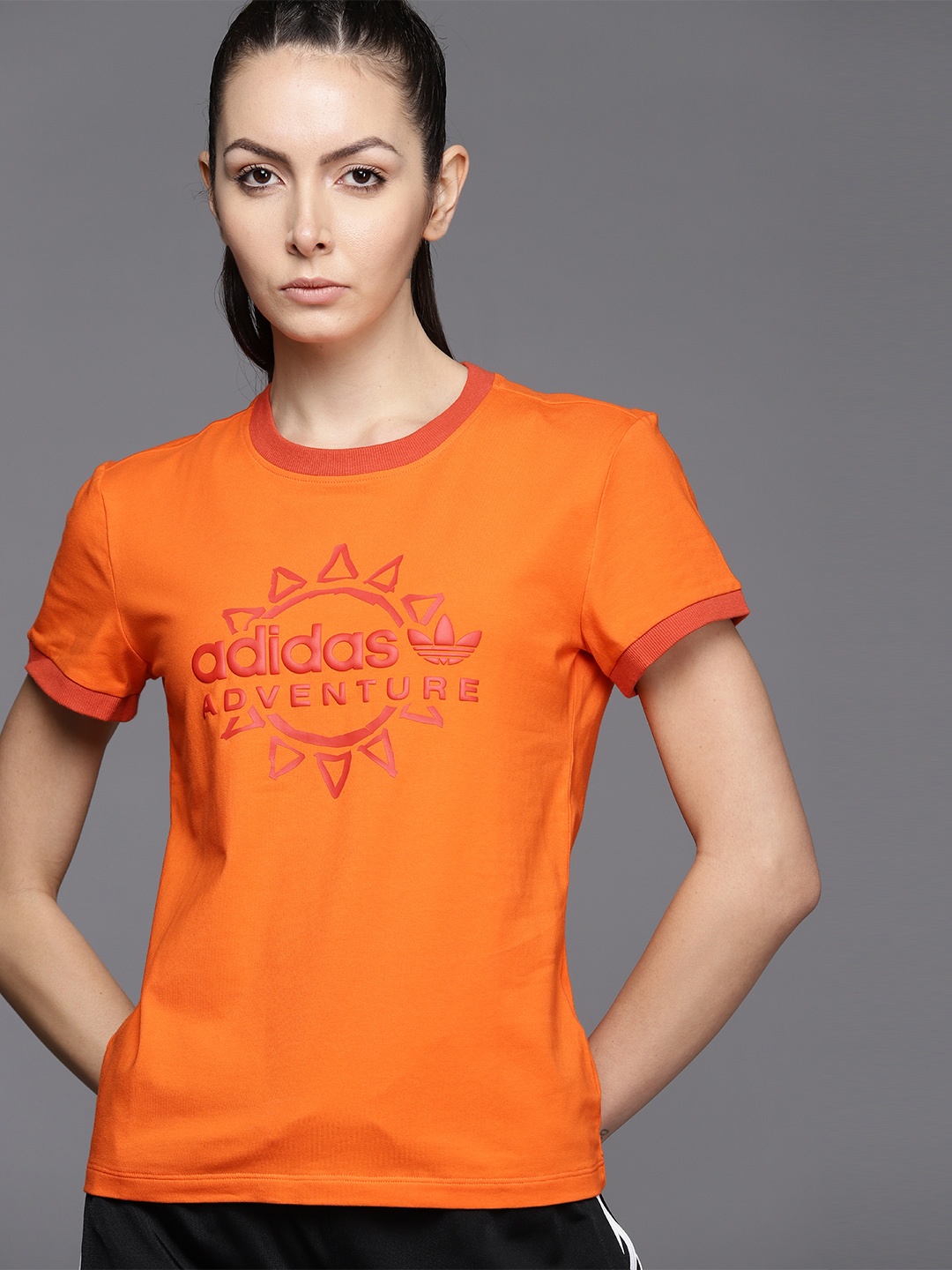 

ADIDAS Originals Sustainable Brand Logo Printed Slim Fit T-shirt, Orange