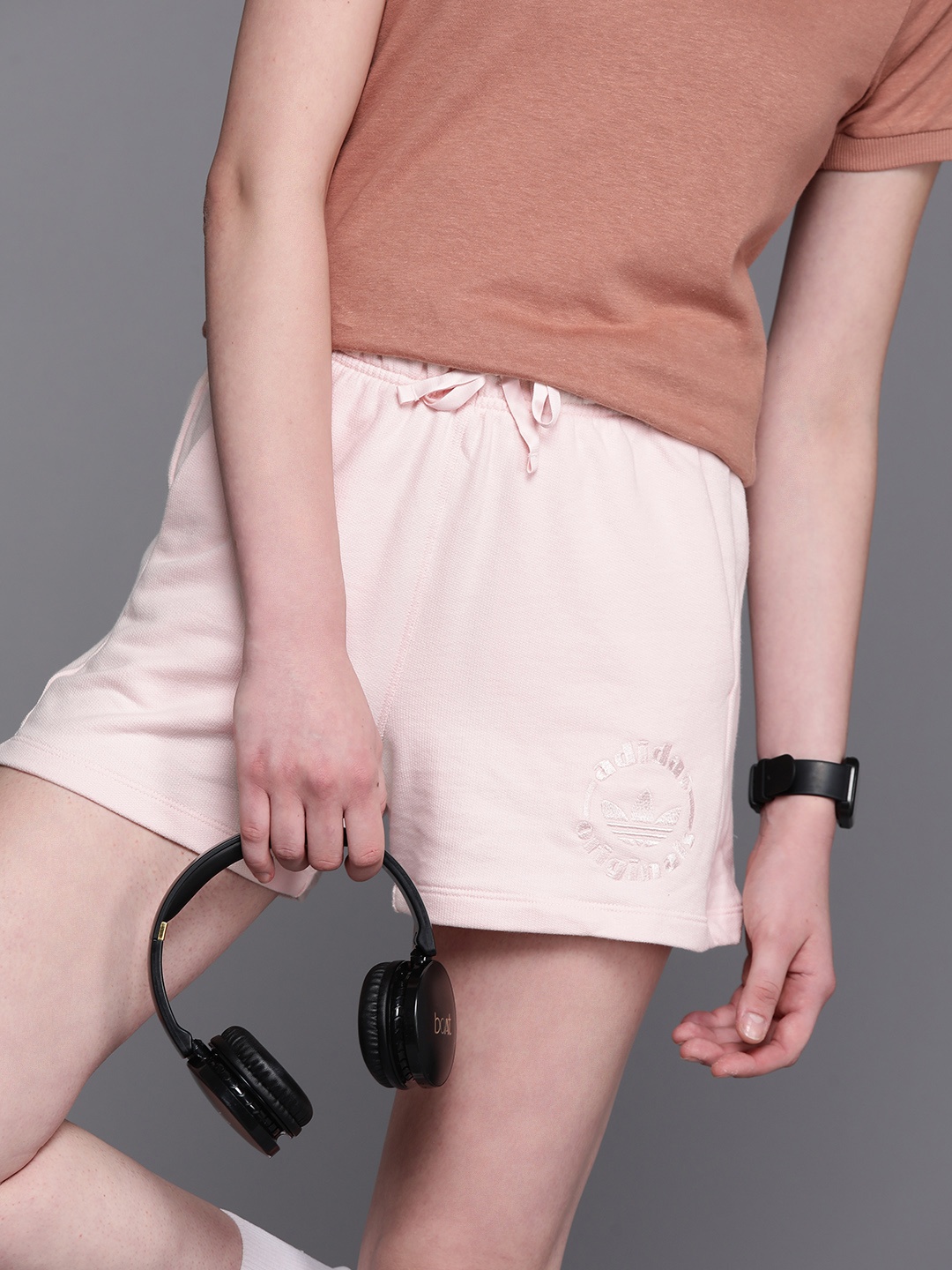

ADIDAS Originals Women Pure Cotton Solid Shorts, Peach