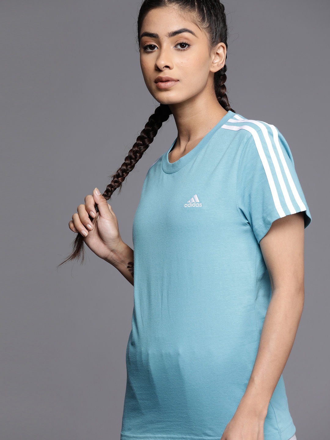 

ADIDAS 3-Stripes Detail Pure Cotton Slim Fit T-shirt, Blue