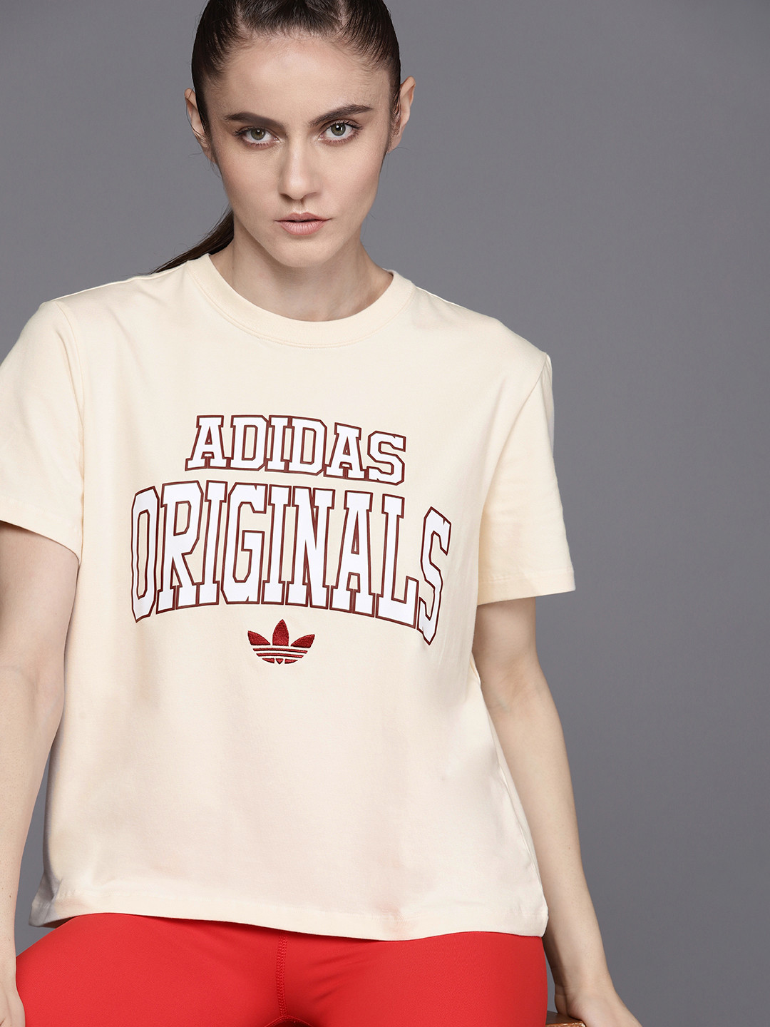 

ADIDAS Originals Brand Logo Printed T-Shirt, Cream