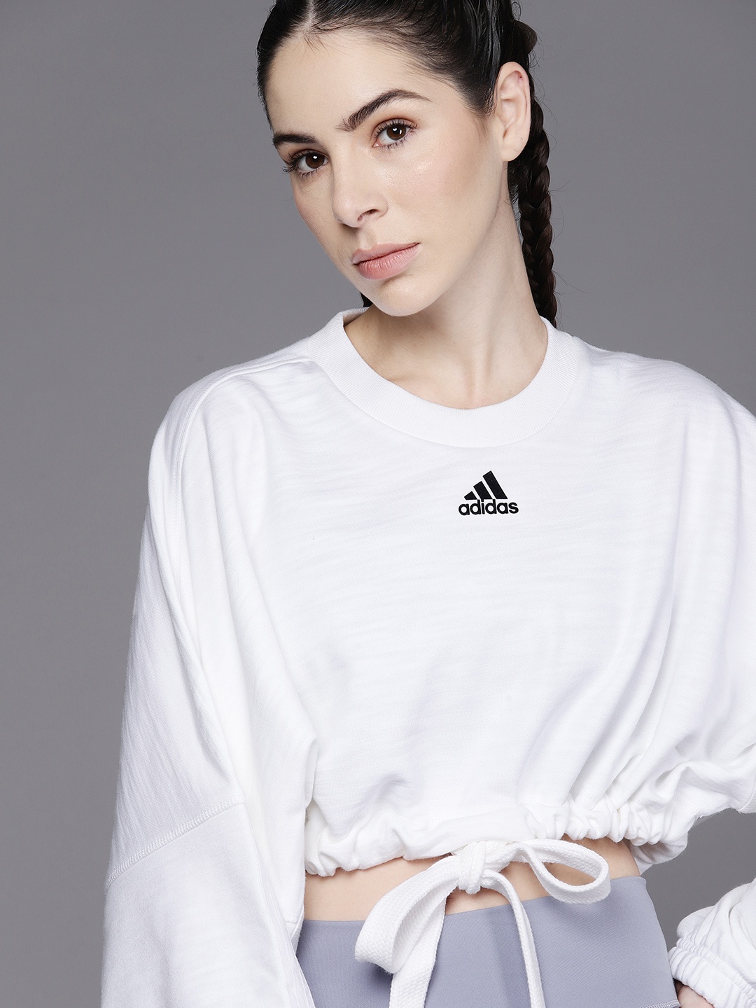

ADIDAS Dance Versatile Sustainable Brand Logo Printed Crop Sweatshirt, White