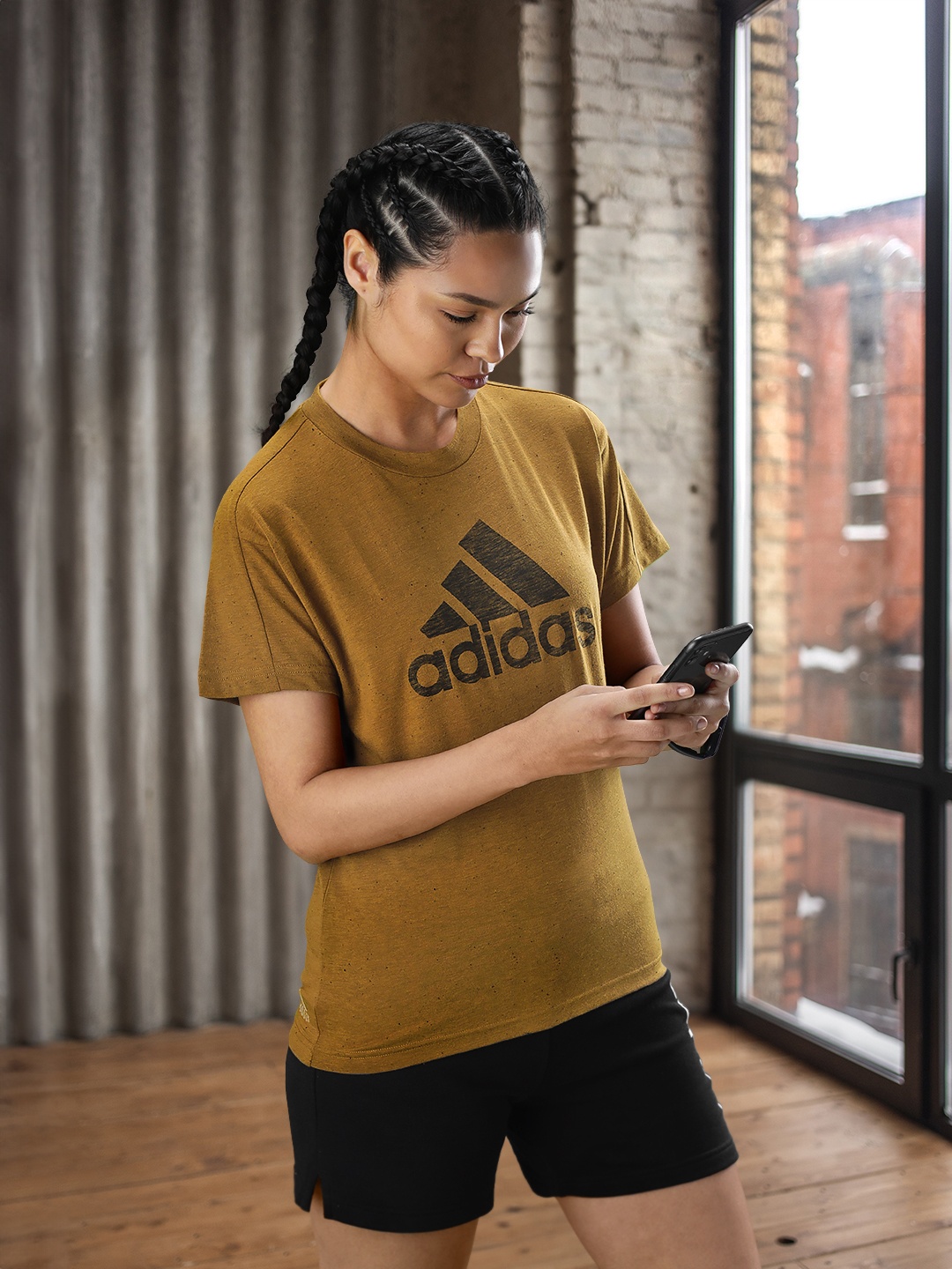 

ADIDAS Brand Logo Printed T-shirt, Brown