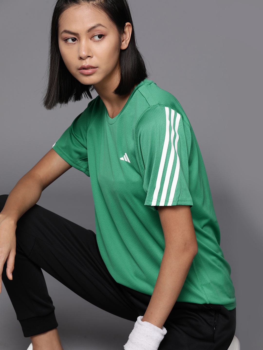 

ADIDAS 3-Striped Detail Running T-shirt, Green