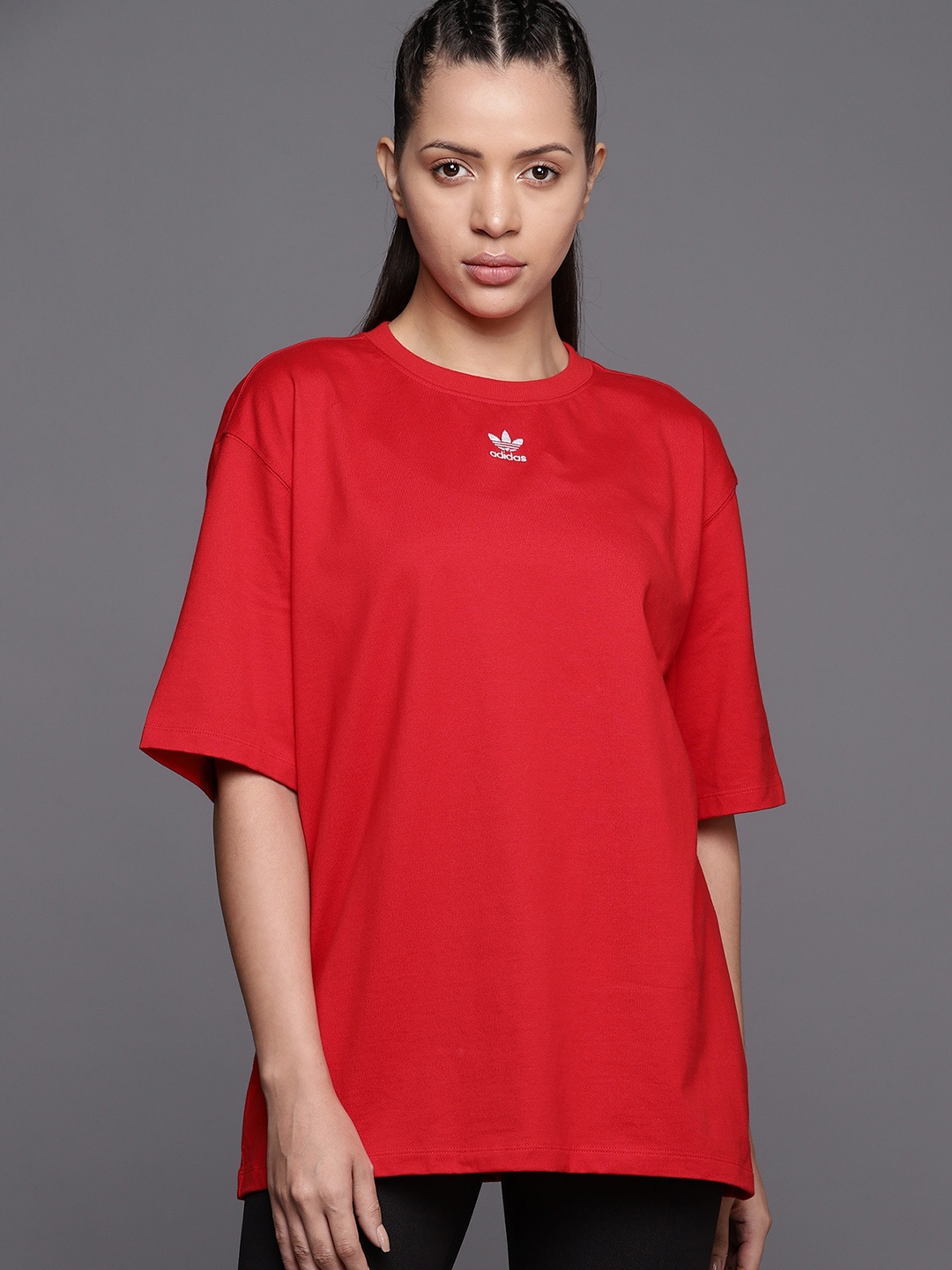 

ADIDAS Originals Pure Cotton Drop-Shoulder Sleeves Oversized T-shirt, Red