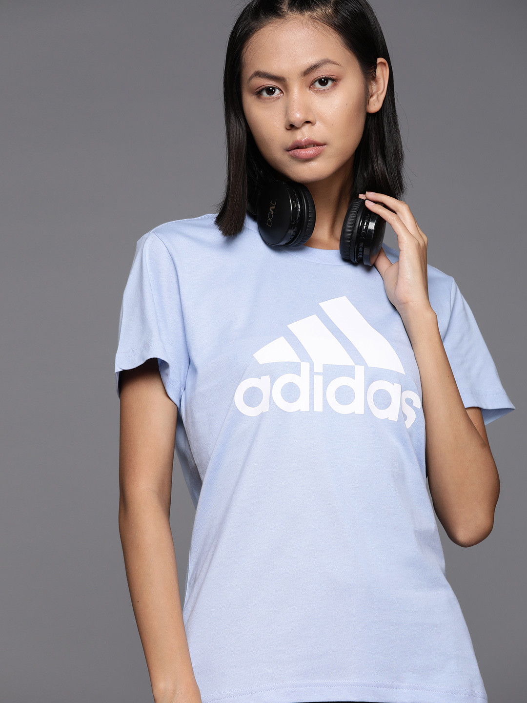 

ADIDAS Brand Logo Printed Pure Cotton T-shirt, Blue