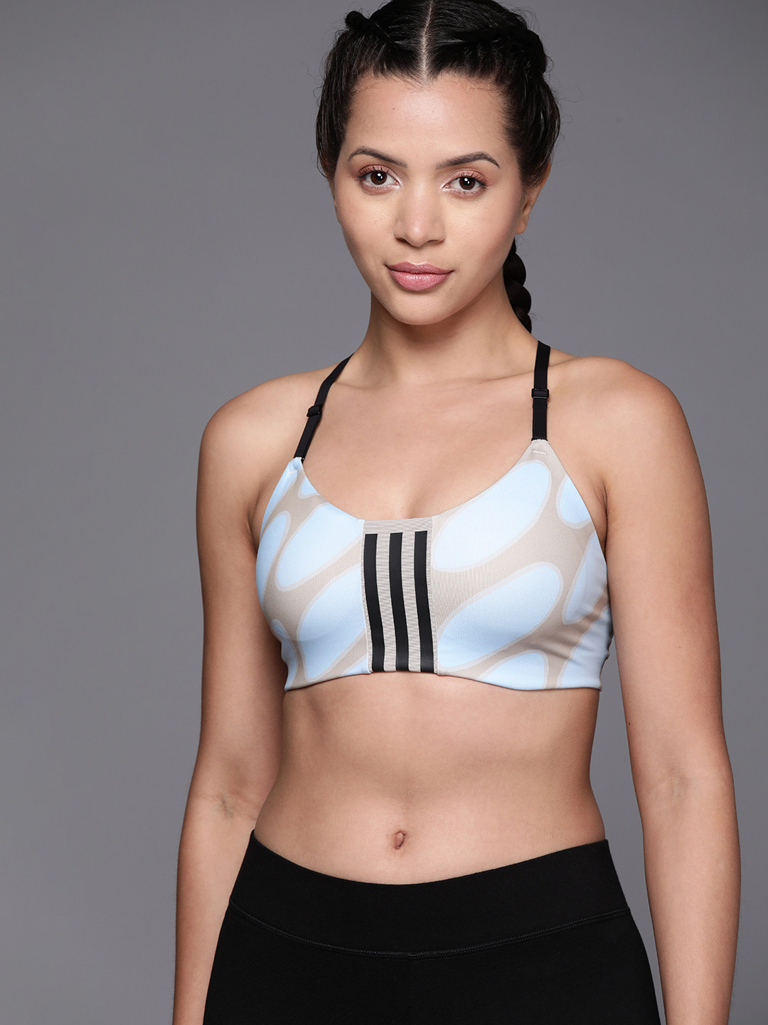 

ADIDAS X Marimekko Abstract Printed Training Light Support Workout Bra, Blue