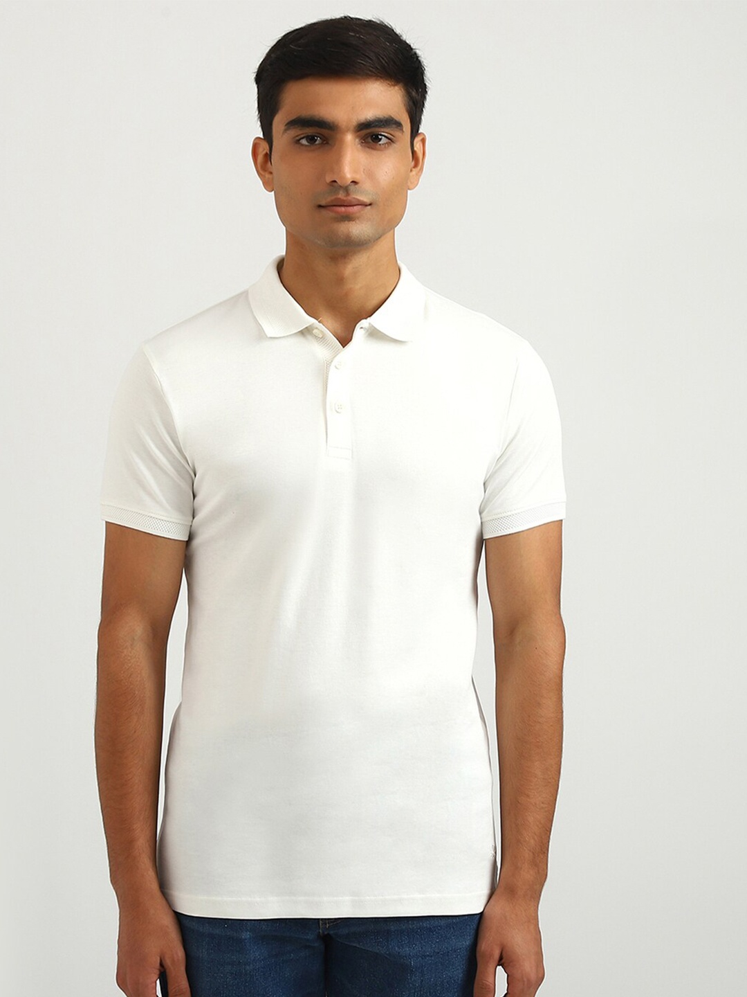 

United Colors of Benetton Men White Cotton Polo Collar T-shirt