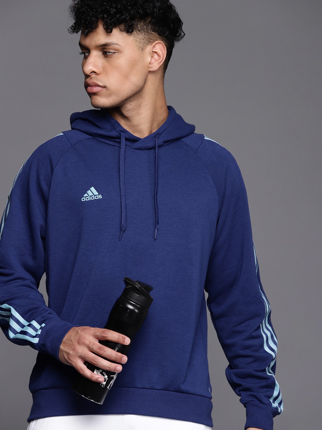 

ADIDAS Unisex Hooded Brand Logo Embroidered Tiro Hoodie Sweatshirt, Navy blue