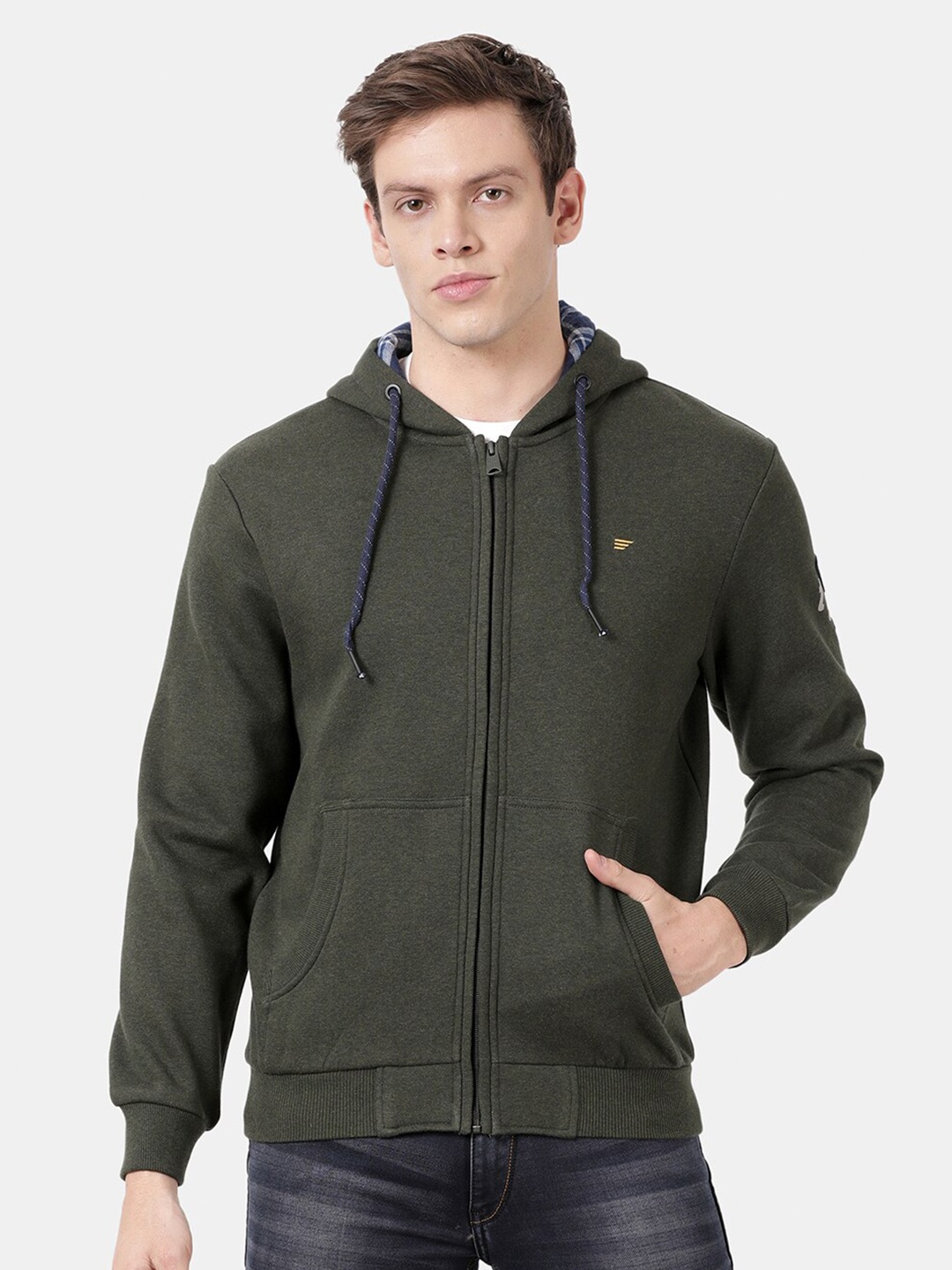 

t-base Men Green Plus Size Front Open Pullover Sweatshirt