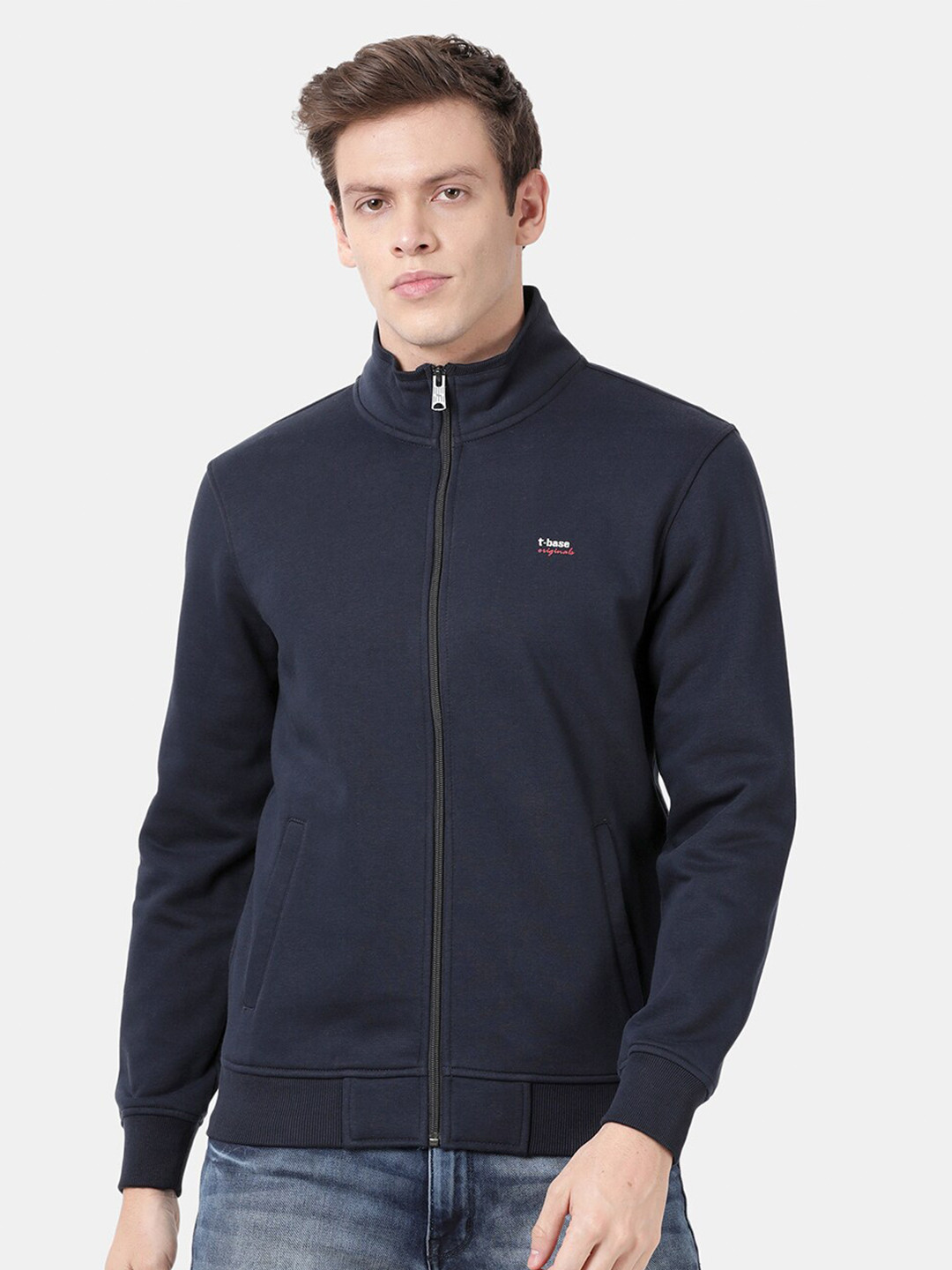 

t-base Men Navy Blue Fleece Sweatshirt