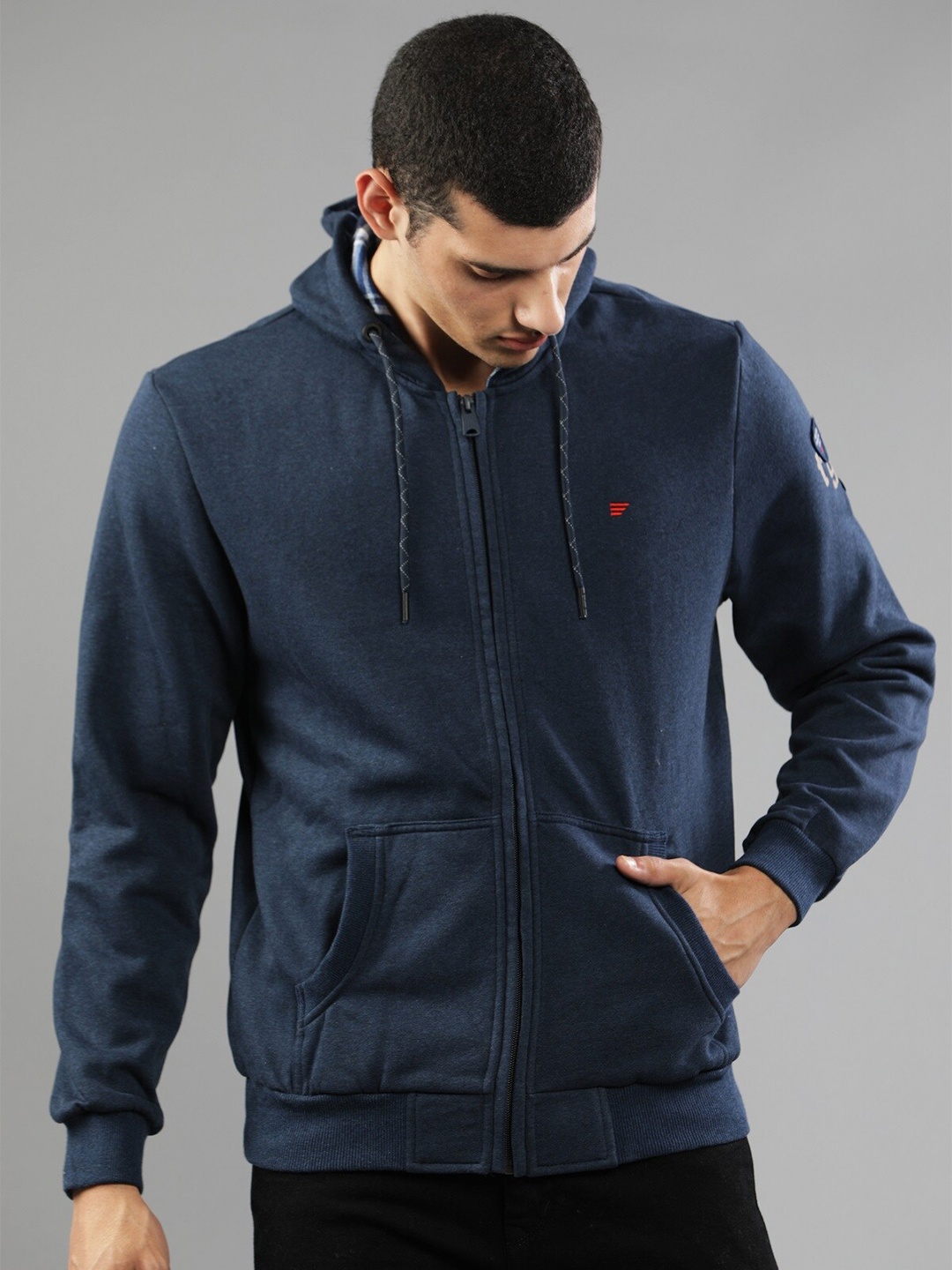 

t-base Men Navy Blue Fleece Hooded Sweatshirt