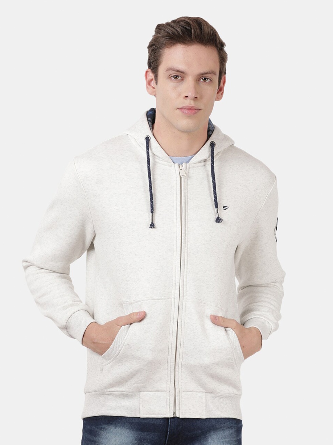 

t-base Men White Hooded Solid Sweatshirt