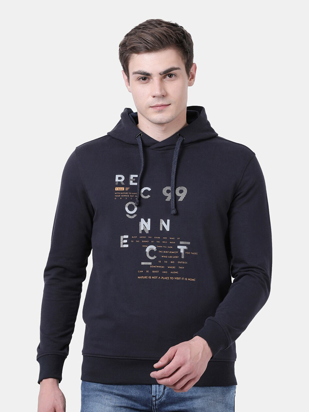 

t-base Men Navy Blue Printed Fleece Sweatshirt