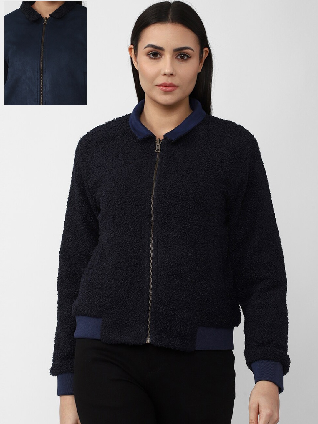 

Van Heusen Woman Navy Blue Bomber Pure Cotton Jacket