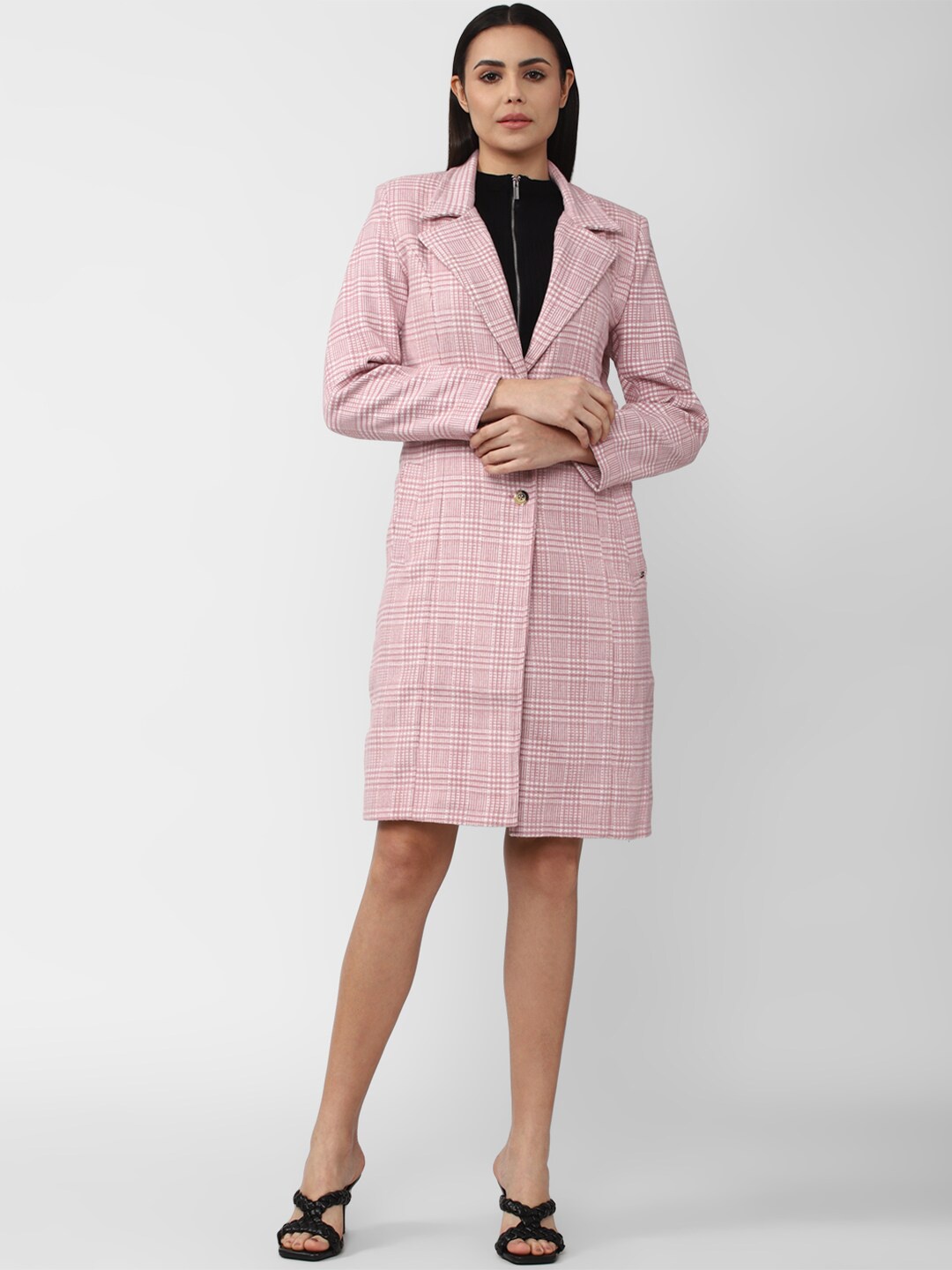 

Van Heusen Woman Women Pink Checked Longline Cotton Open Front Jacket