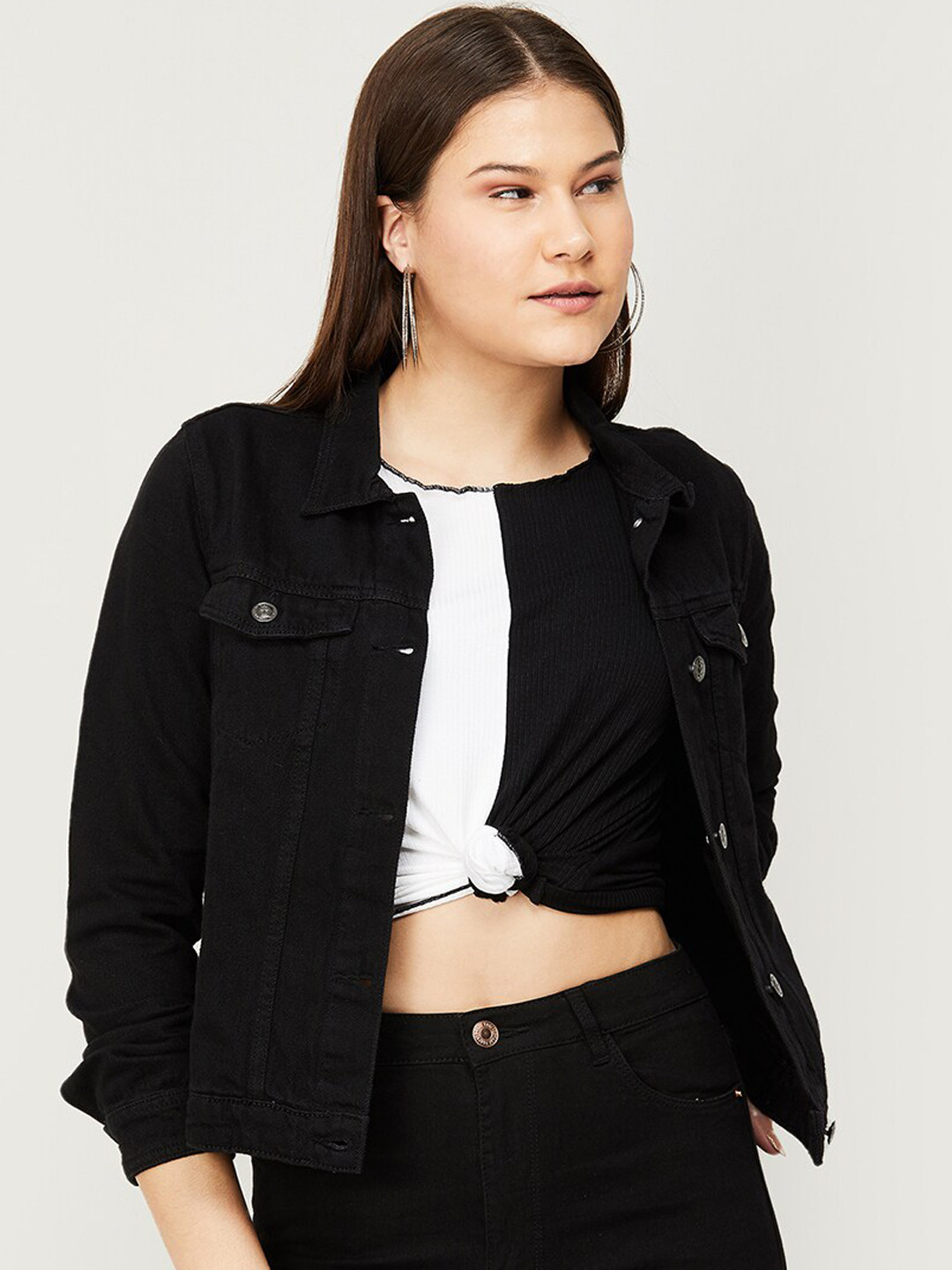 

Fame Forever by Lifestyle Women Black Lightweight Crop Denim Jacket