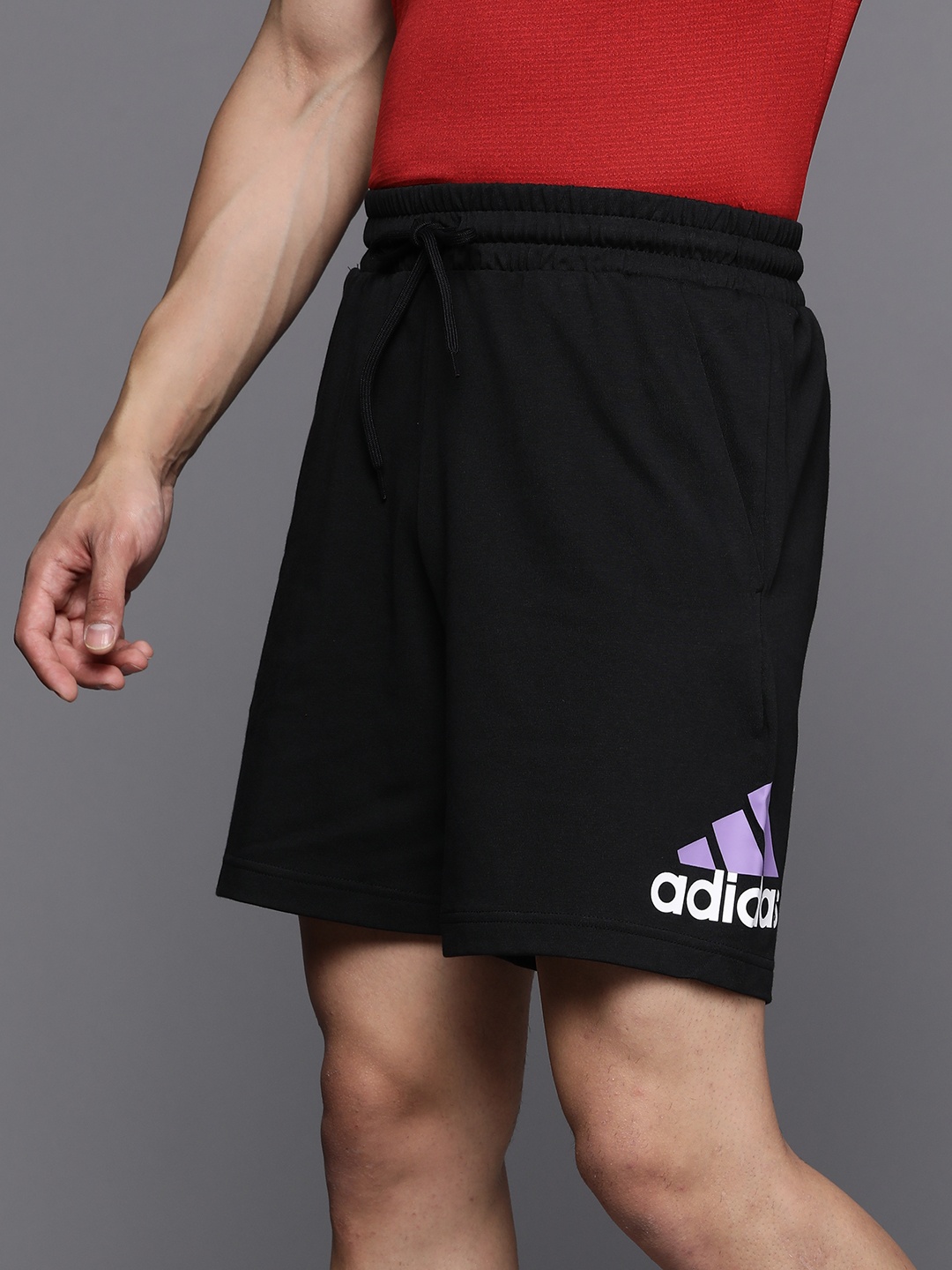 

ADIDAS Men Brand Logo Printed Detailed Sports Essential Shorts, Black