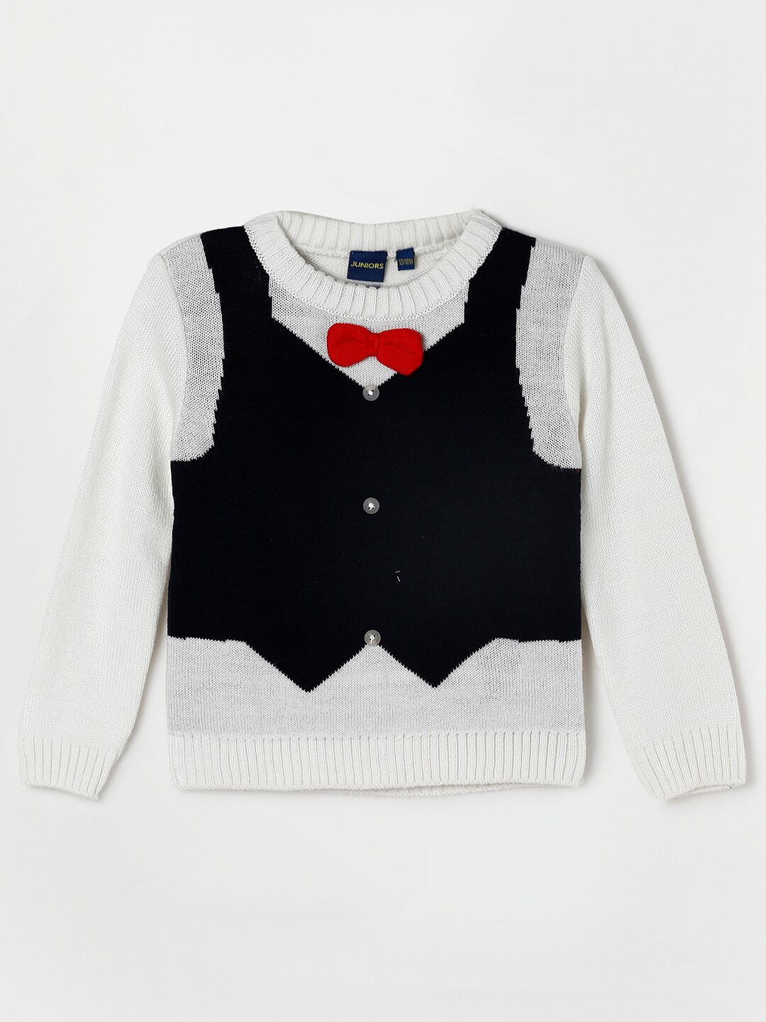 

Juniors by Lifestyle Boys White & Black Colourblocked Colourblocked Pullover