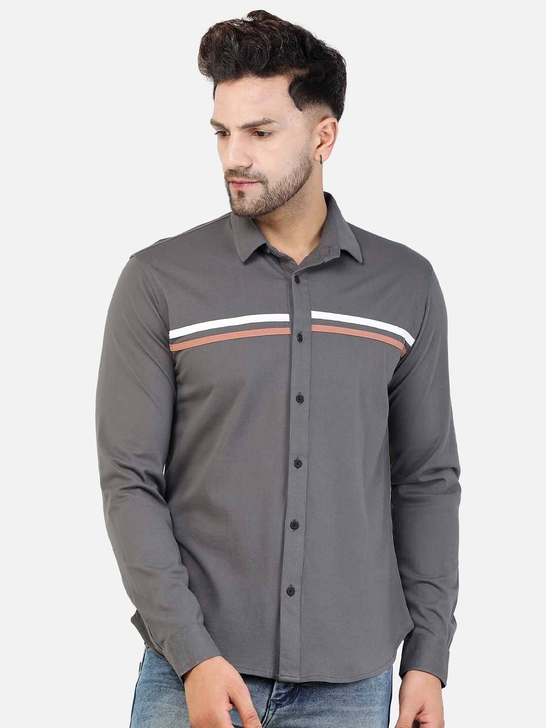

COLVYNHARRIS JEANS Men Grey Slim Fit Cotton Casual Shirt
