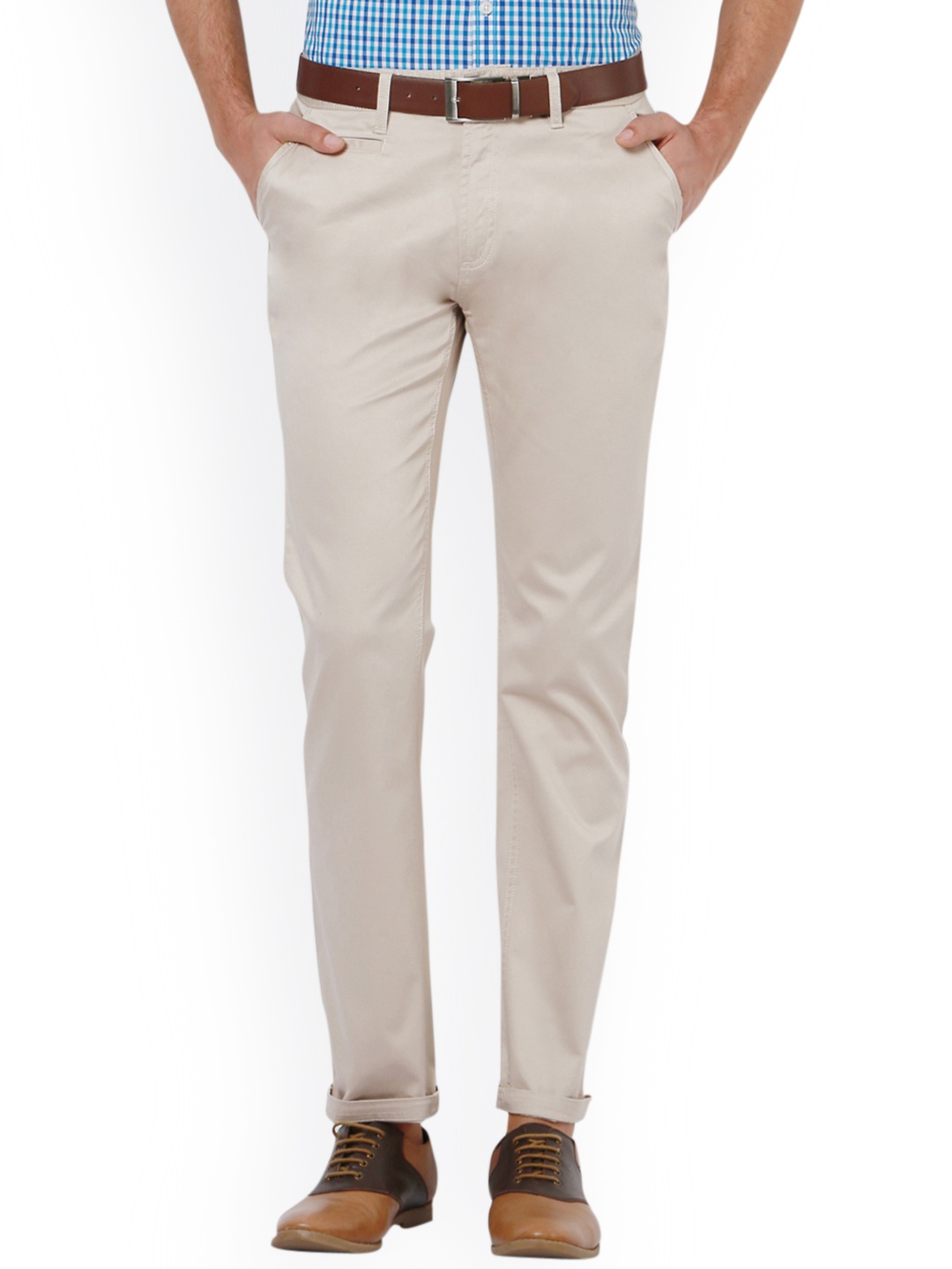 

Peter England Casuals Men Beige Slim Fit Solid Chinos