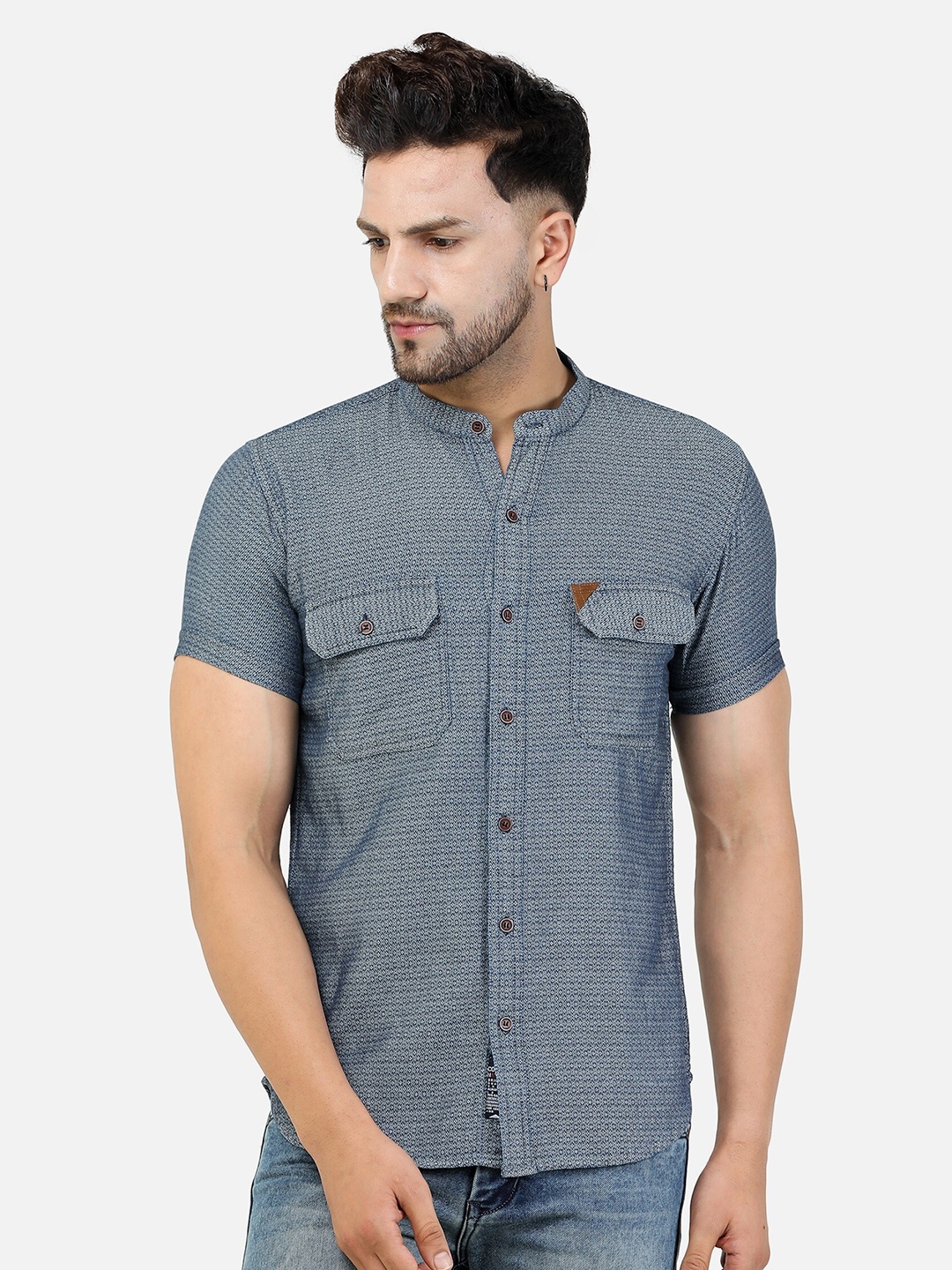 

COLVYNHARRIS JEANS Men Blue Printed Cotton Slim Fit Casual Shirt