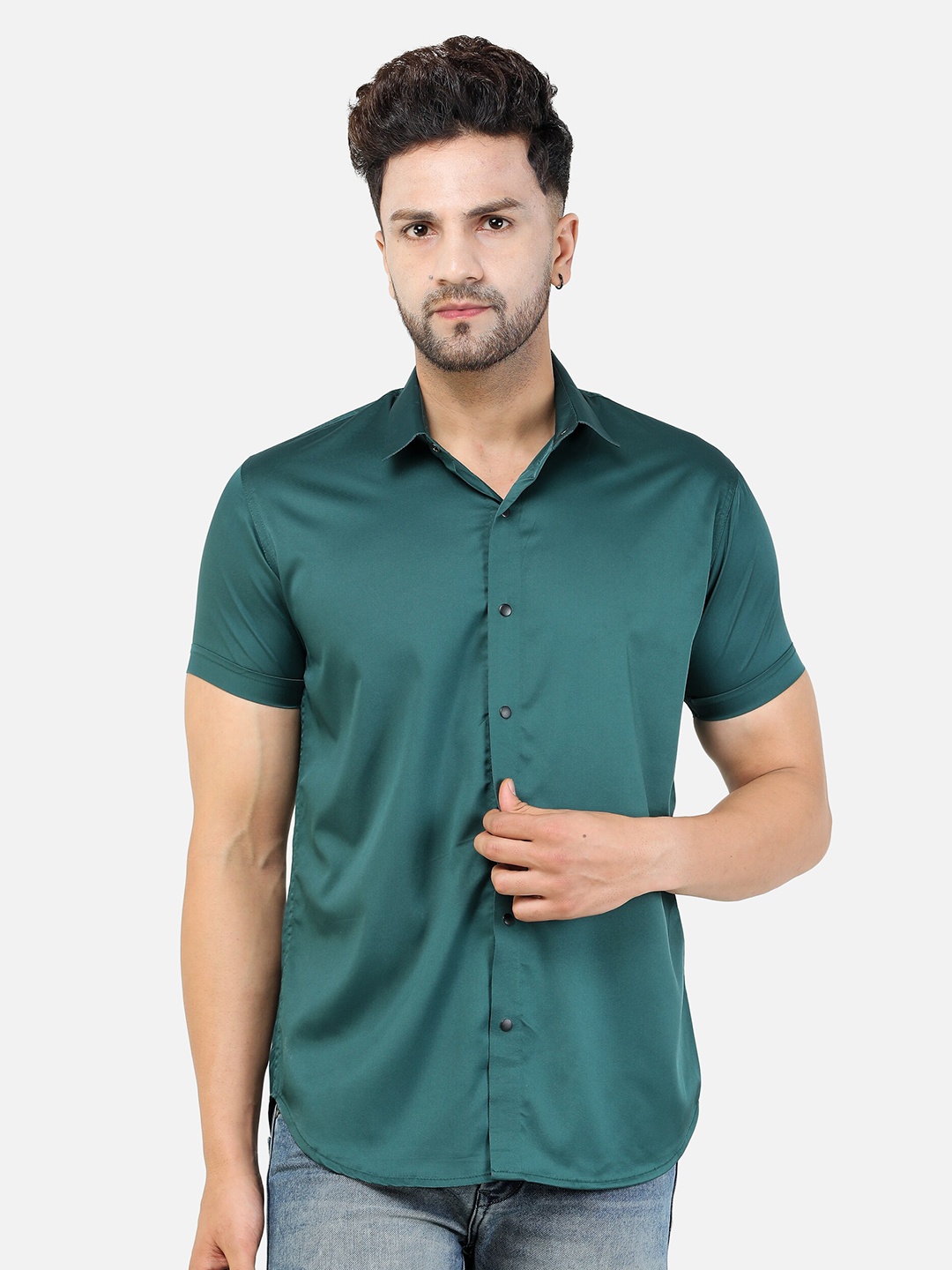 

COLVYNHARRIS JEANS Men Teal Green Solid Slim Fit Casual Shirt