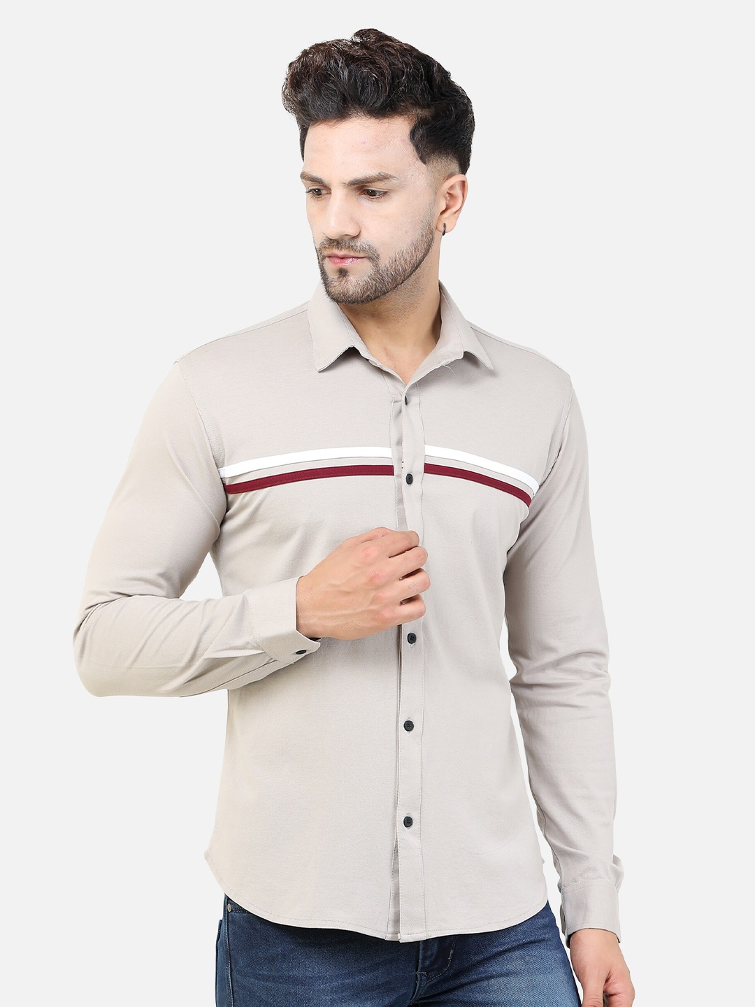 

COLVYNHARRIS JEANS Men Beige Slim Fit Cotton Casual Shirt