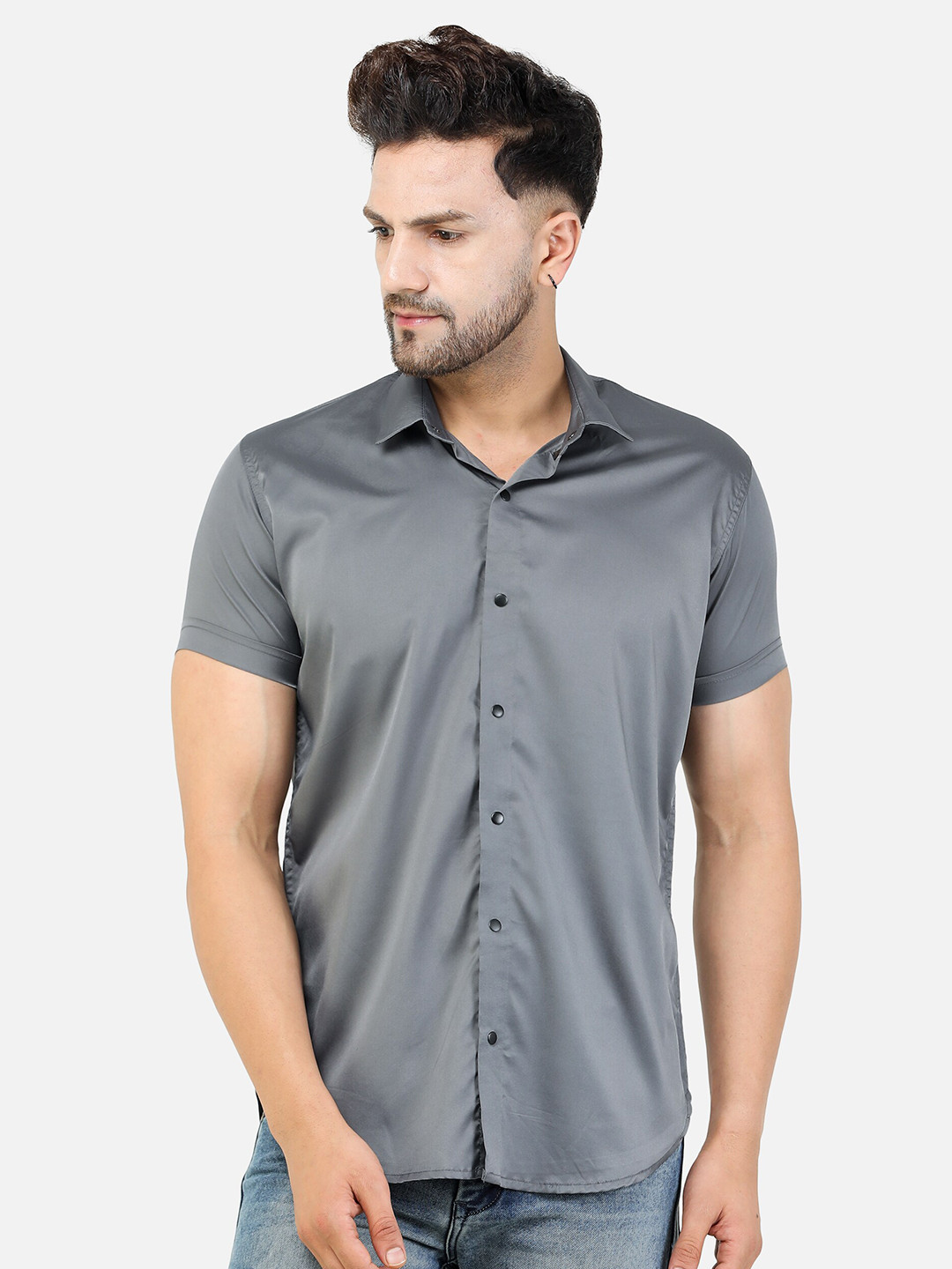 

COLVYNHARRIS JEANS Men Grey Slim Fit Satin Solid Casual Shirt