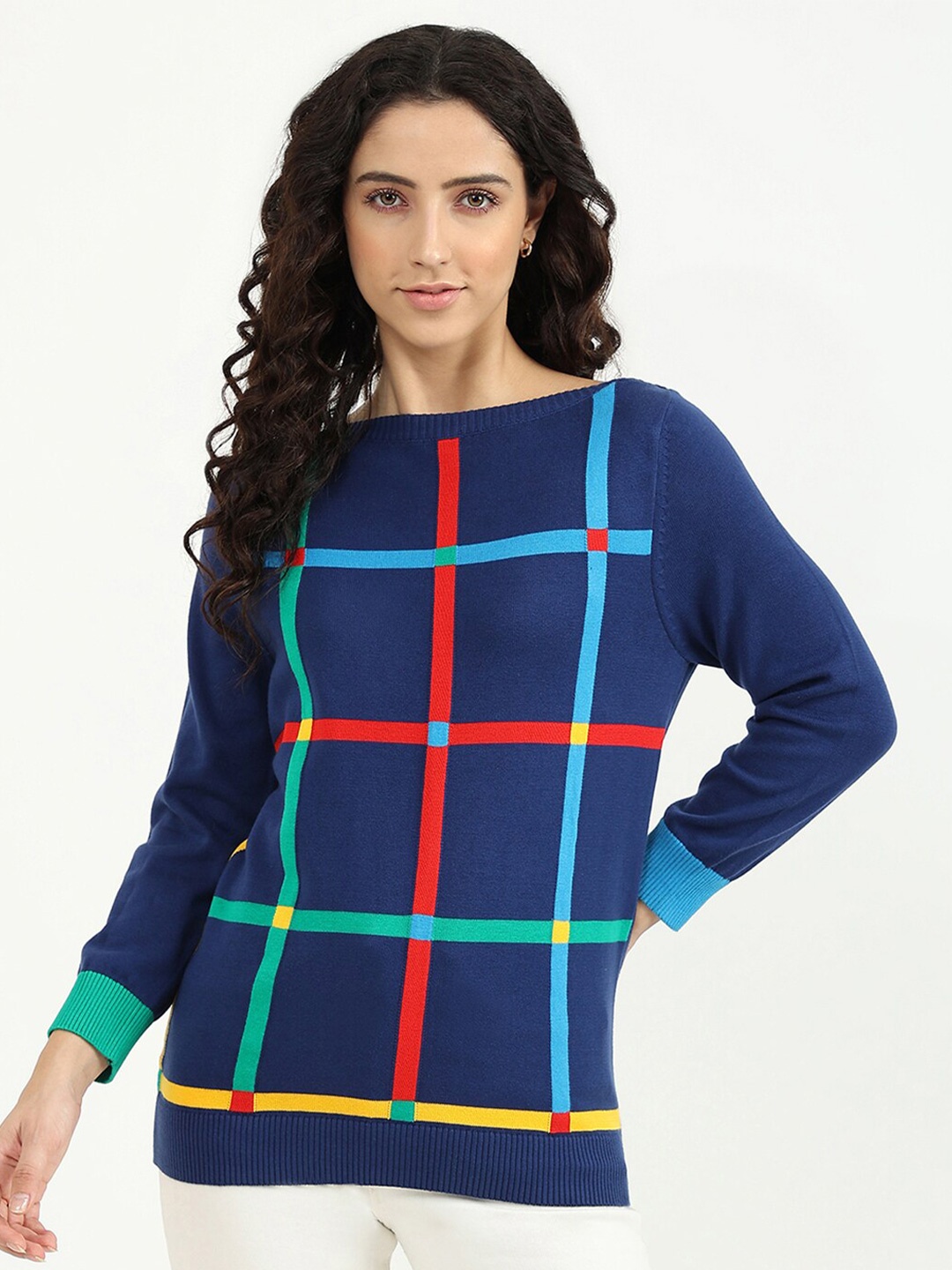 

United Colors of Benetton Women Blue & Red Checked Checked Pullover