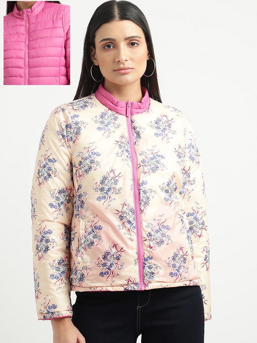 

United Colors of Benetton Women Pink & White Reversible Puffer Jacket