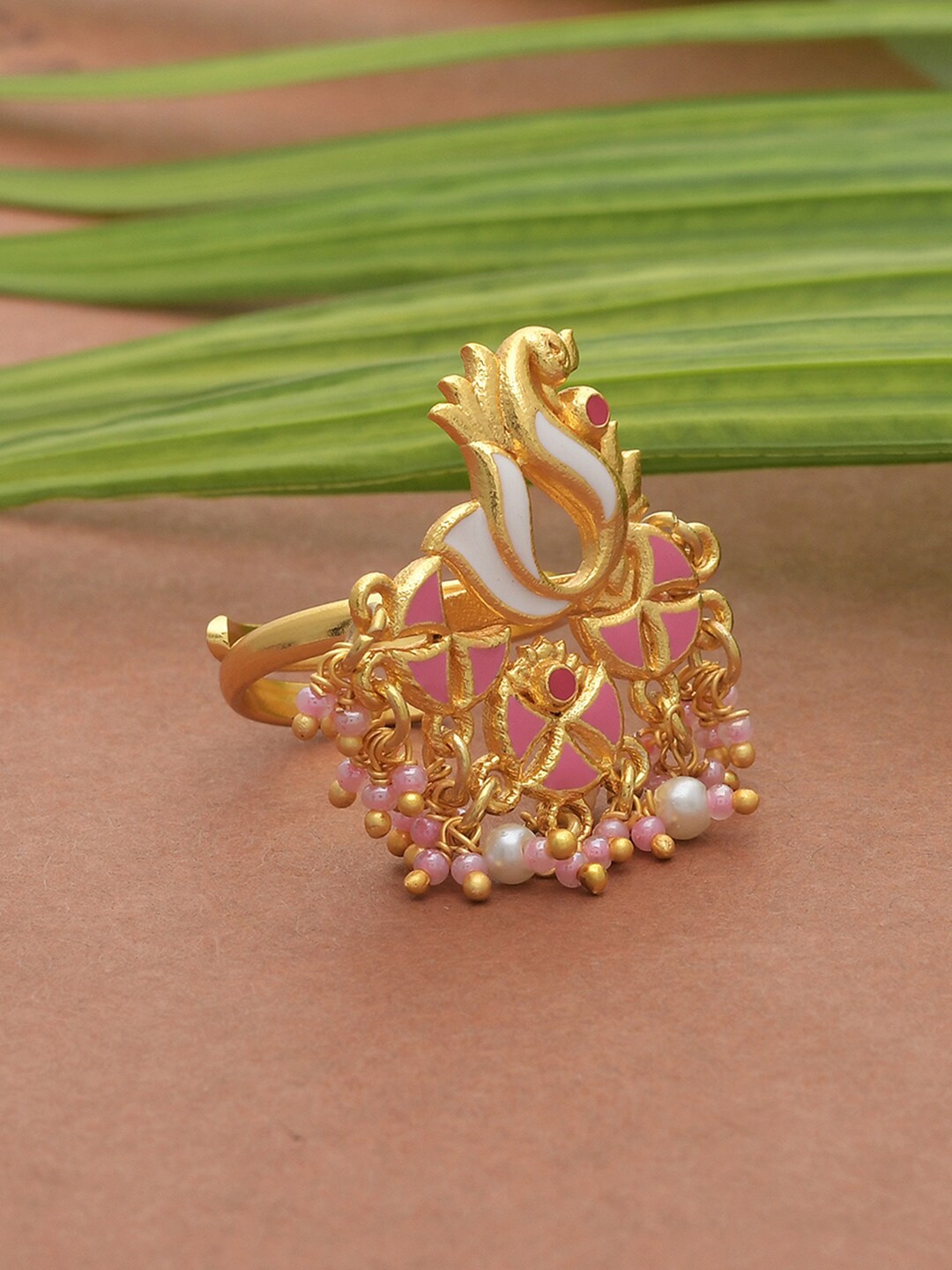 

Voylla Women Gold Plated Peacock Enamelled Brass Adjustable Ring