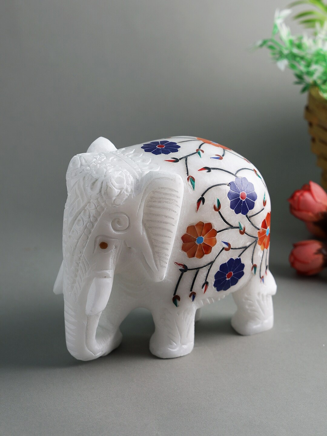 

Aapno Rajasthan White & Blue Elephant Marble Figurine Showpiece