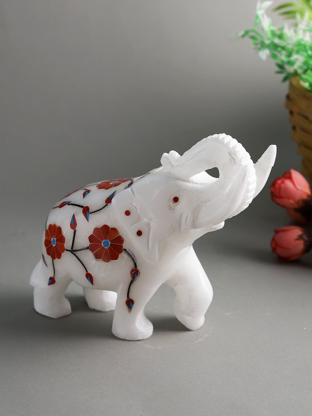 

Aapno Rajasthan White & Red Printed Elephant Figurine Showpiece