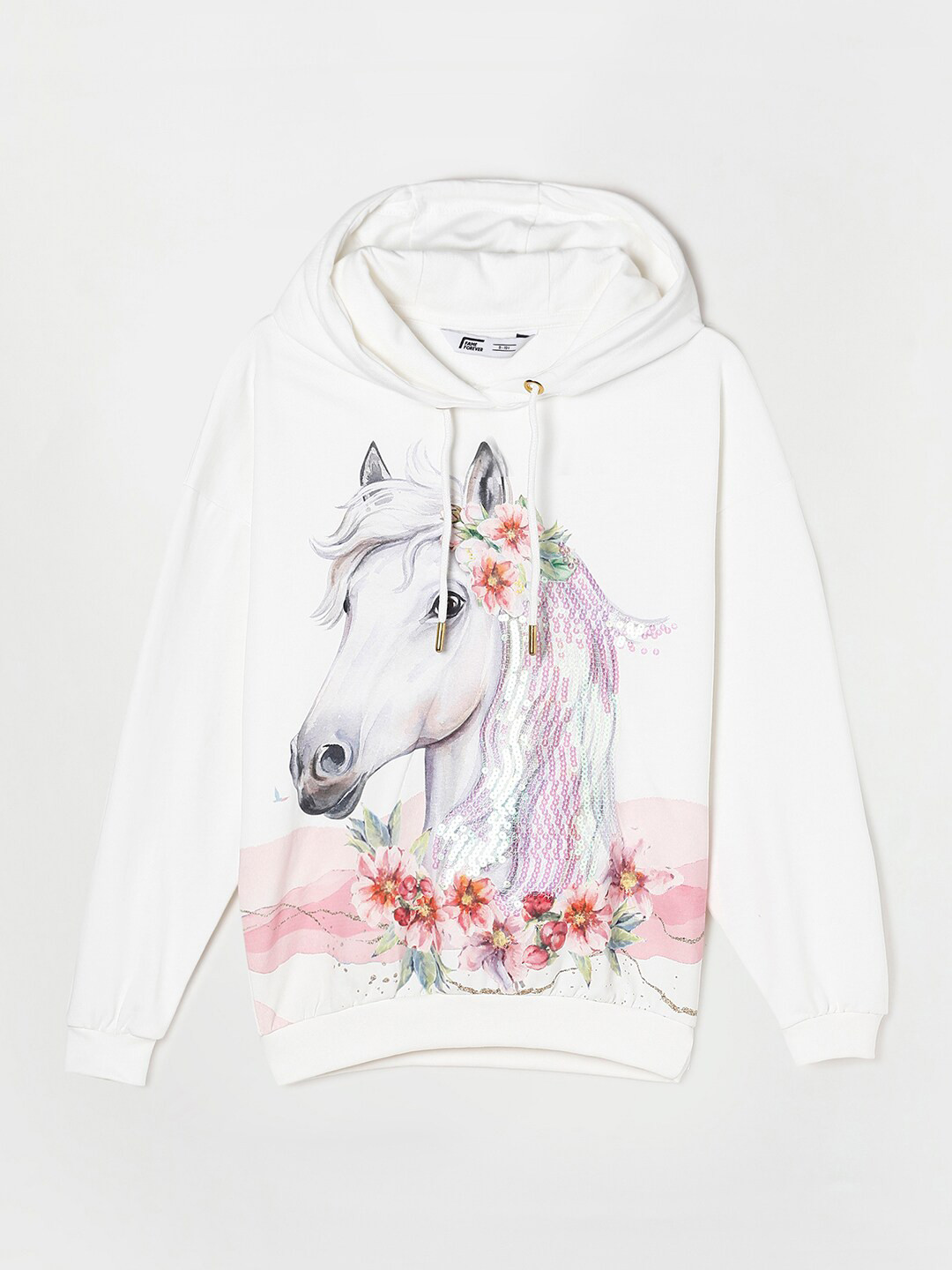 

Fame Forever by Lifestyle Girls White Embellished Pure Cotton Hooded Sweatshirt