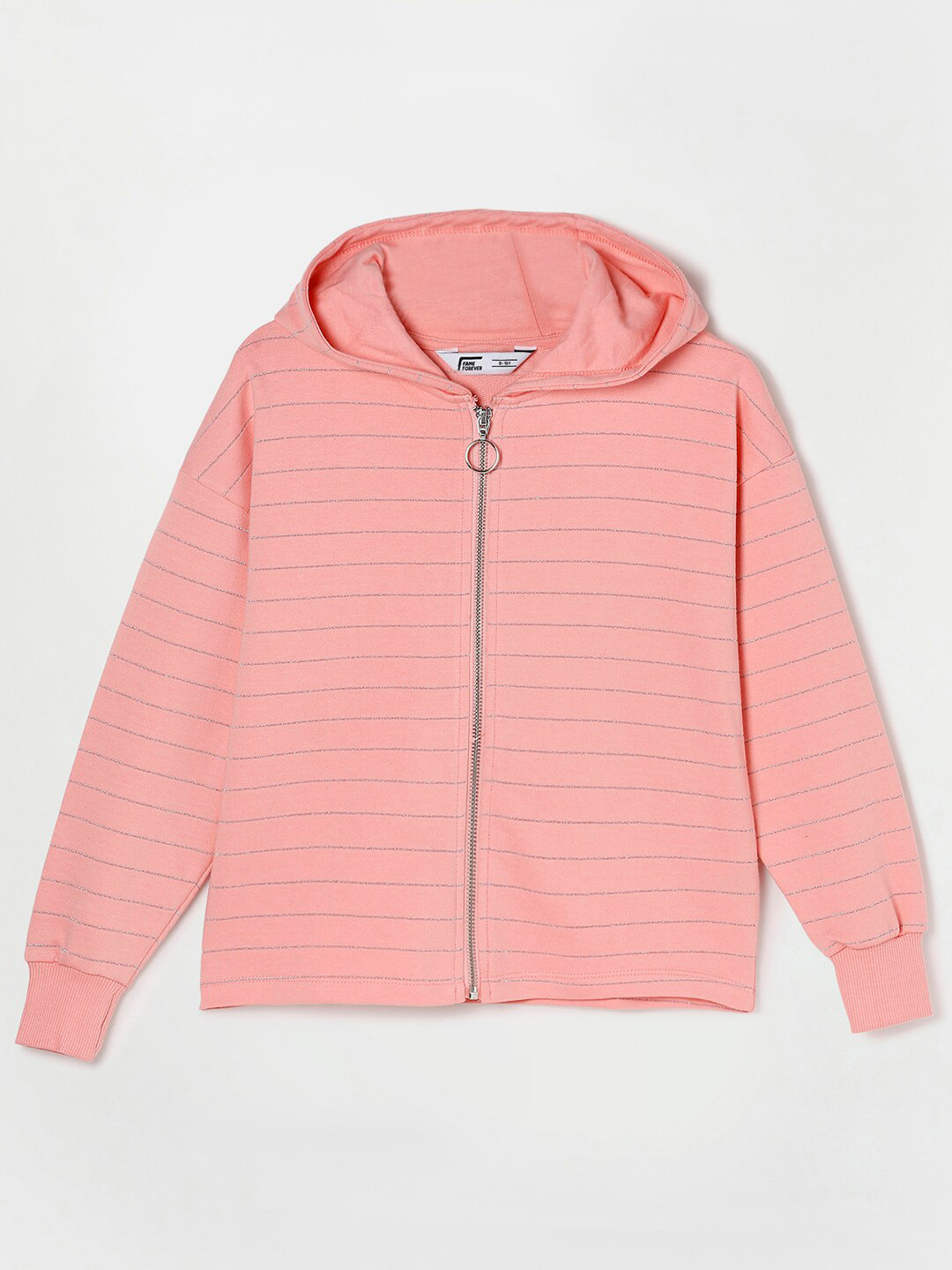 

Fame Forever by Lifestyle Girls Peach-Coloured Striped Hooded Cotton Sweatshirt