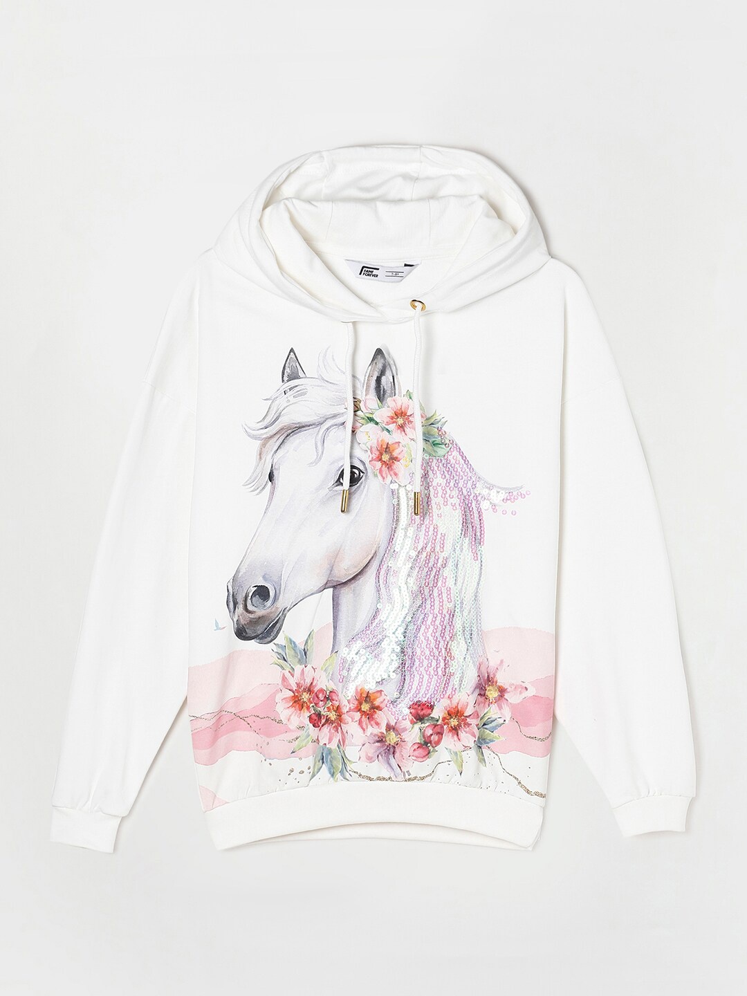 

Fame Forever by Lifestyle Girls Cotton White Printed Hooded Sweatshirt