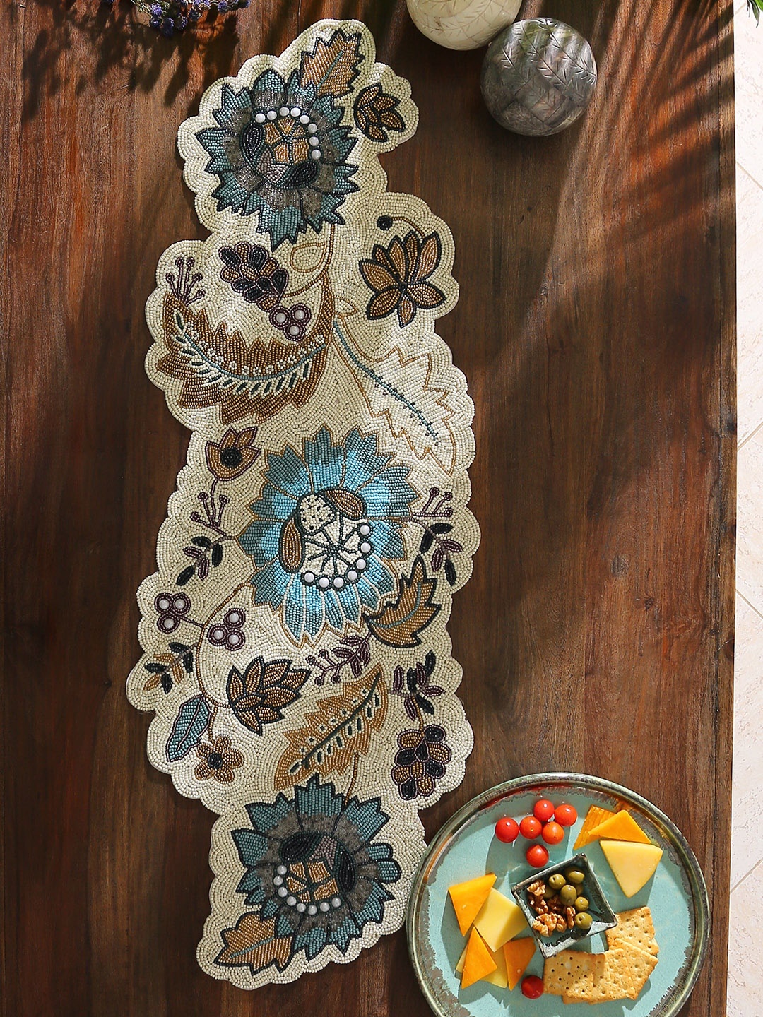 

Amoliconcepts Blue & Brown Hand Beaded Table Runners
