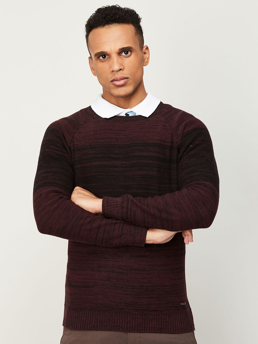 

CODE by Lifestyle Men Maroon Striped Cotton Sweatshirt
