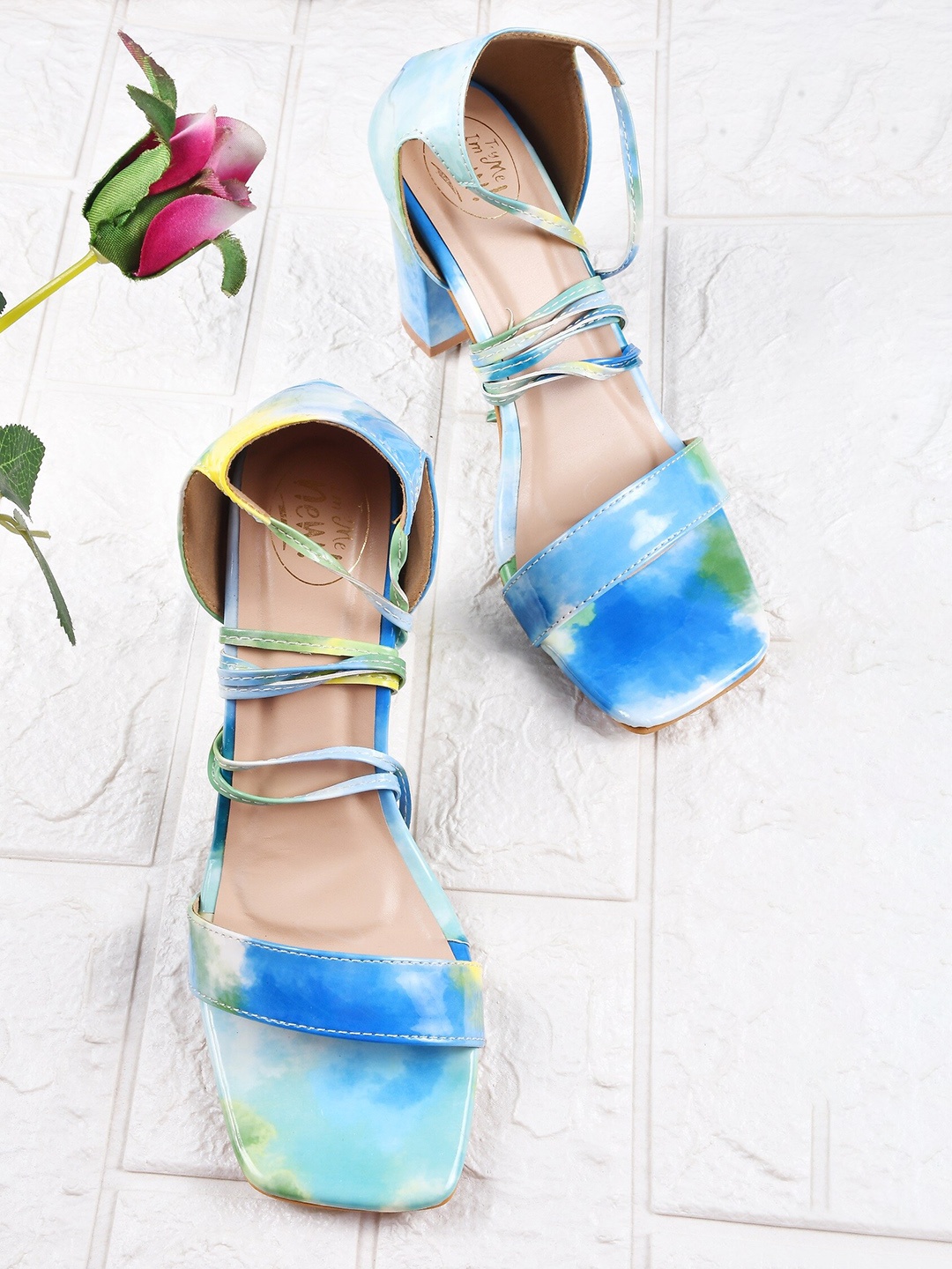 

Try Me Women Blue & Green Printed Party Block Heels