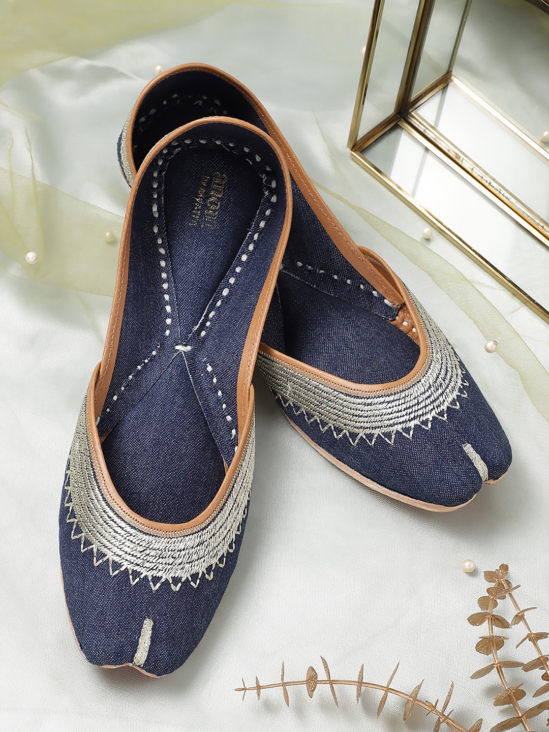 

Anouk Women Woven Design Ethnic Mojaris, Navy blue