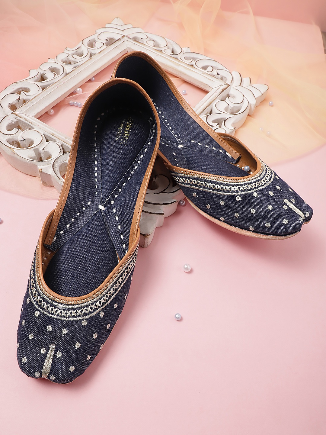 

Anouk Women Woven Design Ethnic Mojaris, Navy blue
