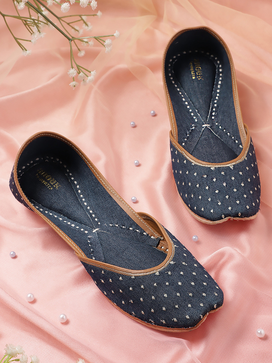 

Anouk Women Woven Design Ethnic Mojaris, Navy blue