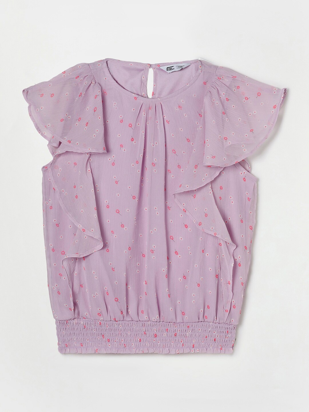 

Fame Forever by Lifestyle Purple Floral Print Ruffles Blouson Top