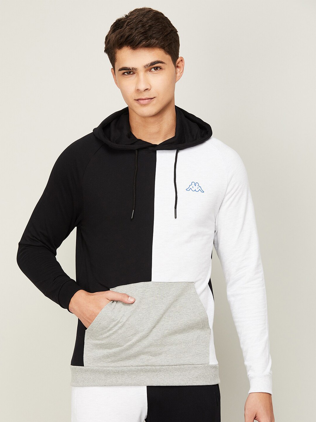 

Kappa Men Grey Colourblocked Hooded Cotton Sweatshirt